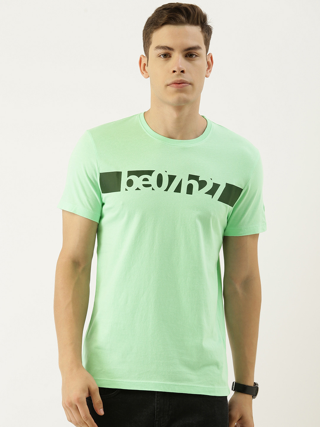 Being Human Men Sea Green Printed Round Neck T-shirt