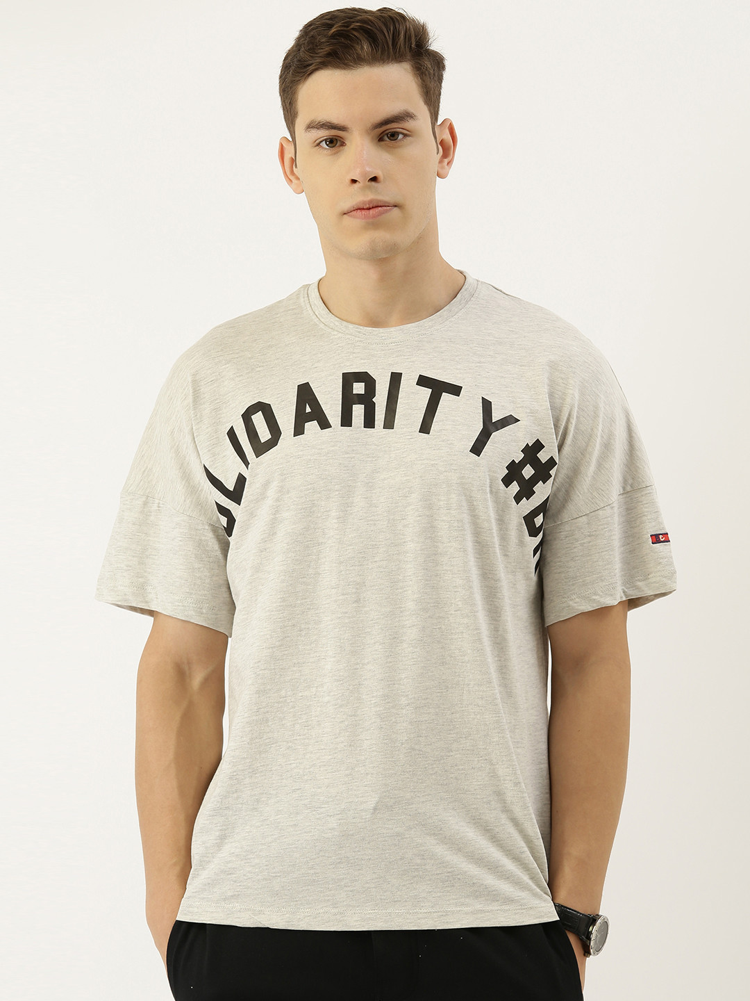 Being Human Men Off-White Melange Printed Drop-Shoulder Round Neck T-shirt