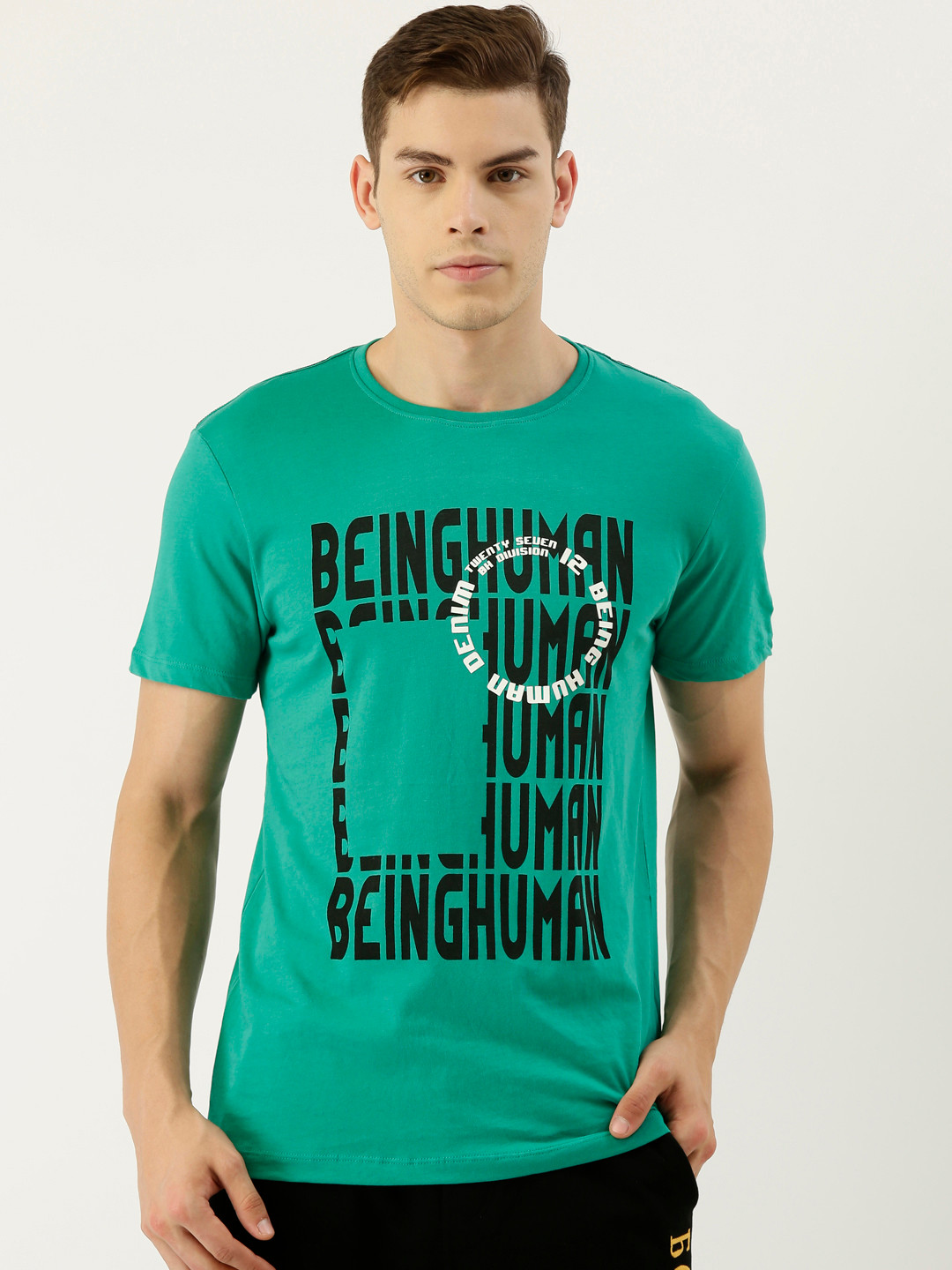 Being Human Men Green Printed Round Neck T-shirt