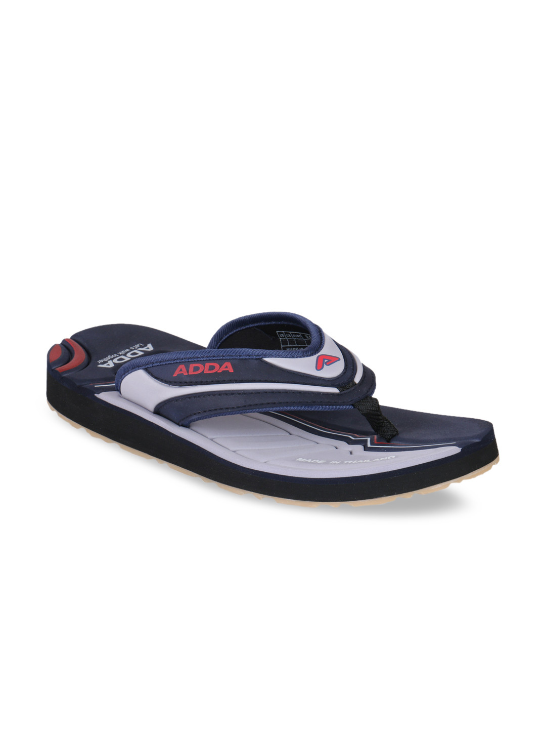 Adda Men Navy Blue & Grey Colourblocked Thong Flip-Flops