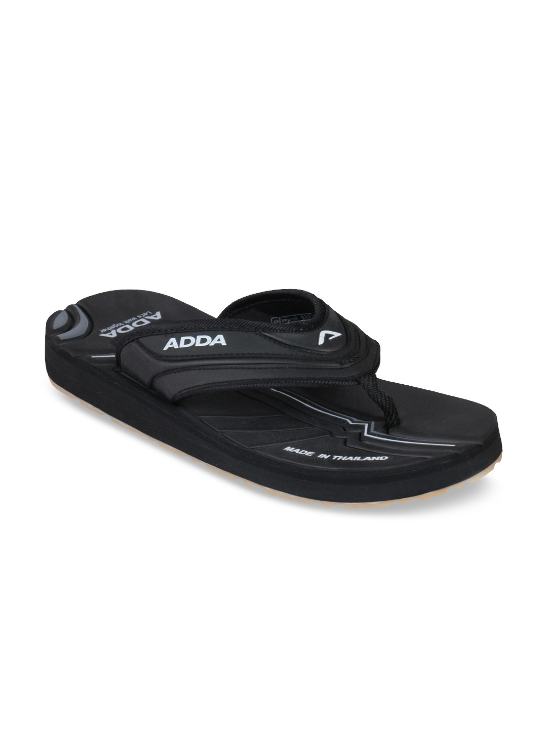 Adda Men Black Printed Thong Flip-Flops