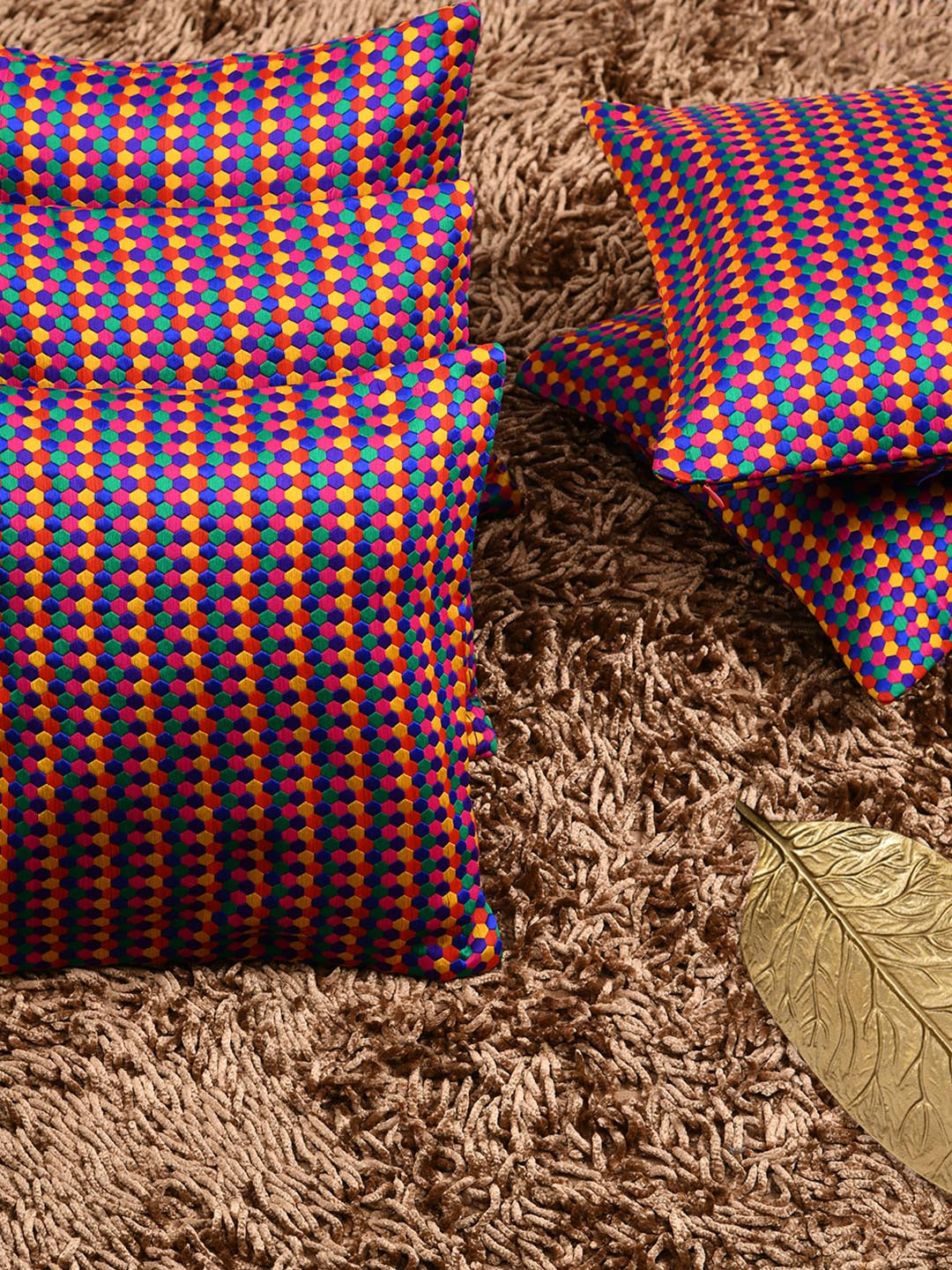 HOUZZCODE Set of 5 Beehive Self Designed on Loom Square Cushion Covers