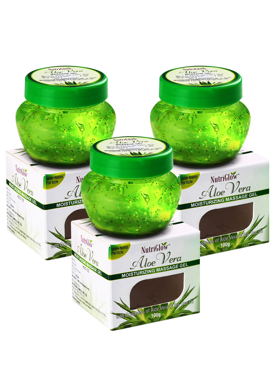 NutriGlow Pack of 3 Aloe Vera Moisturising Massage Gel with Nano Particles