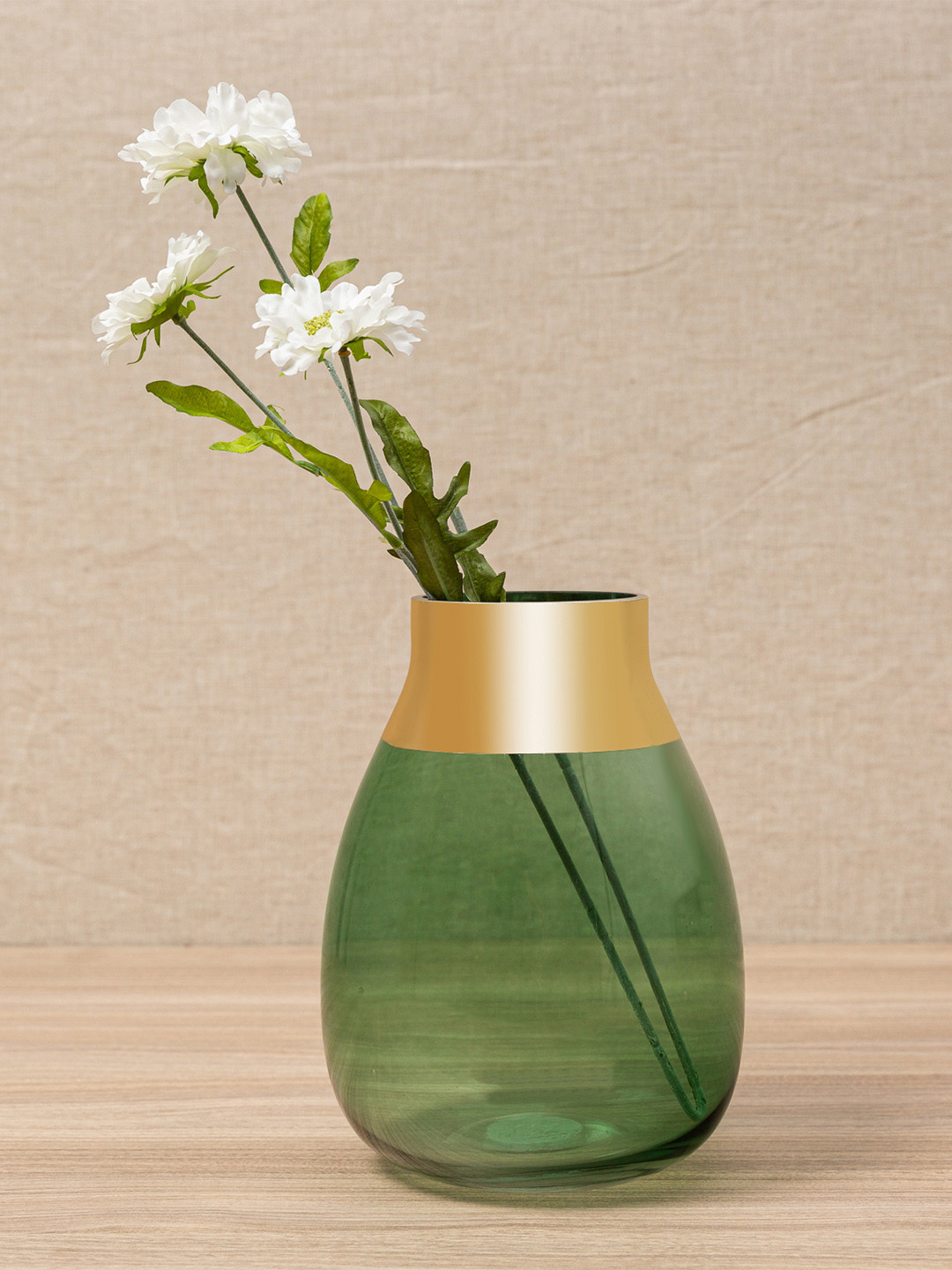 Pure Home and Living Green & Gold-Toned Colourblocked Glass Spring Flower Vase
