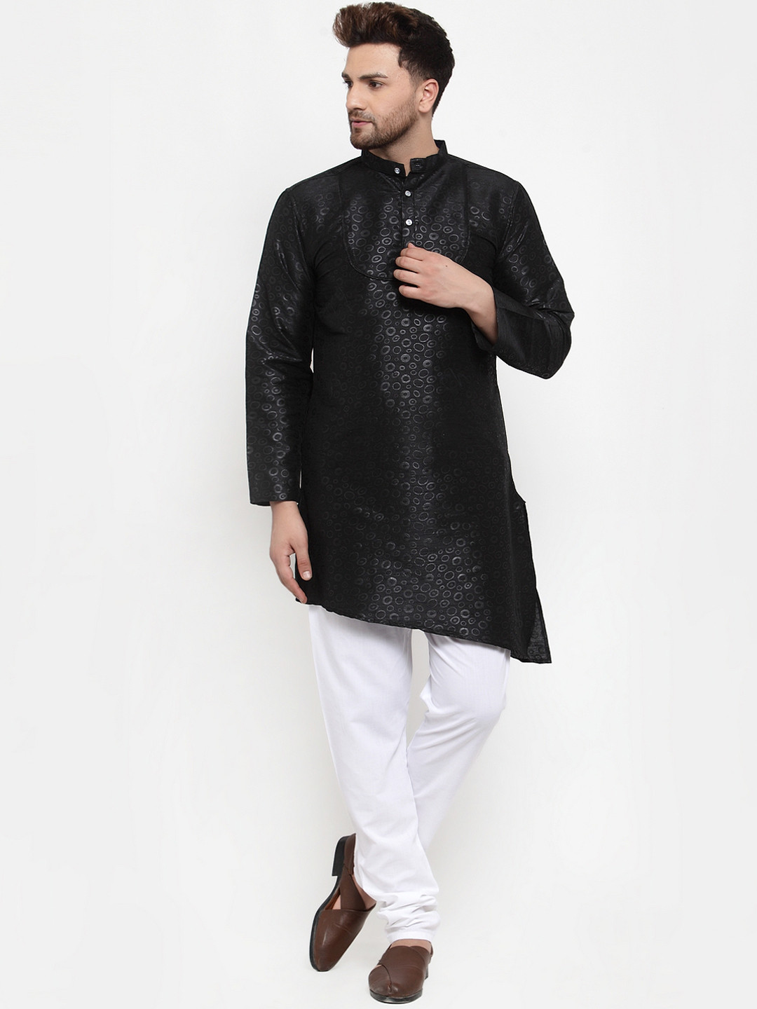 KLOTTHE Men Black Printed A-Line Silk Kurta