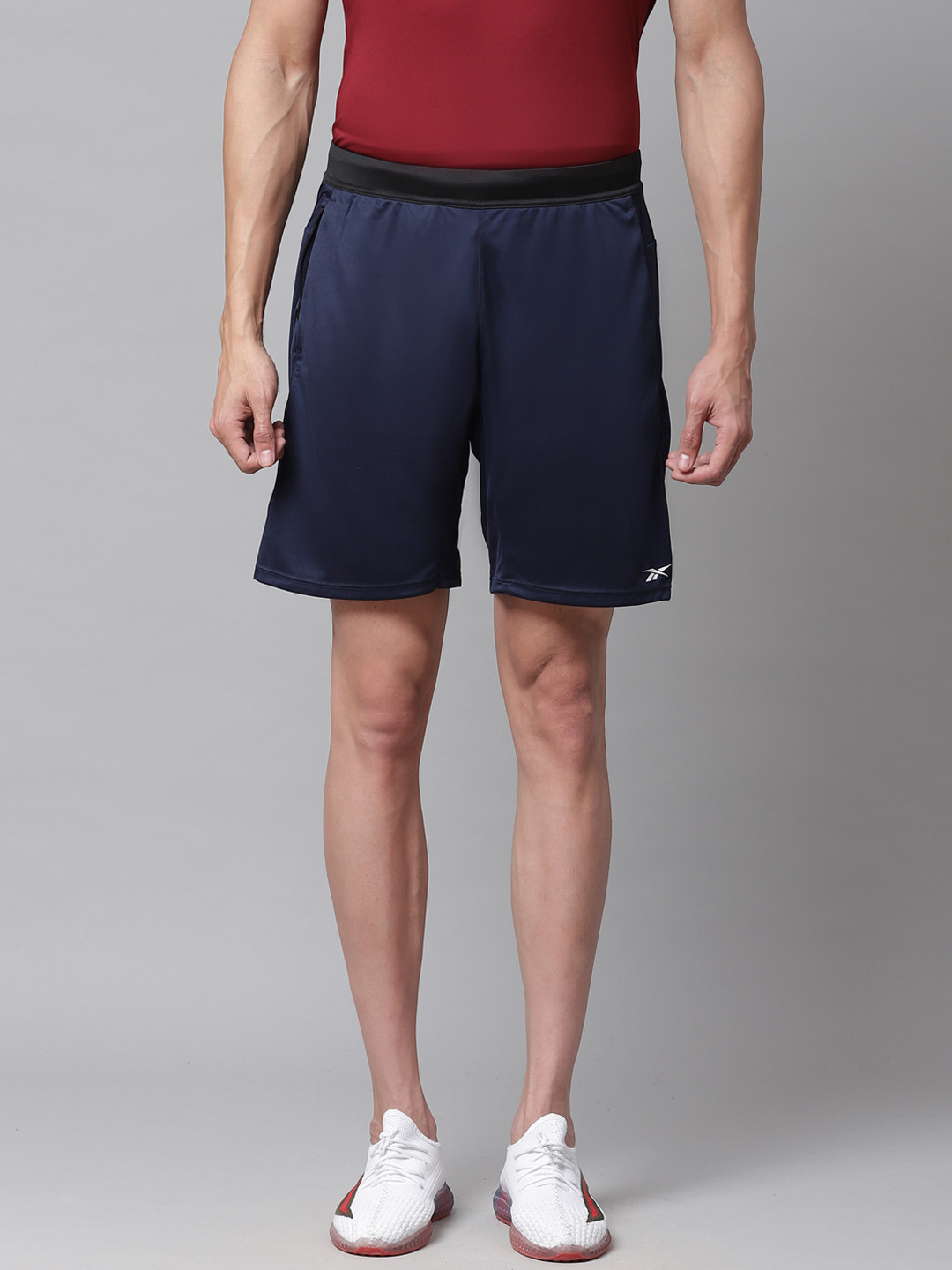 Reebok Men Navy Blue Solid Graphic Shorts