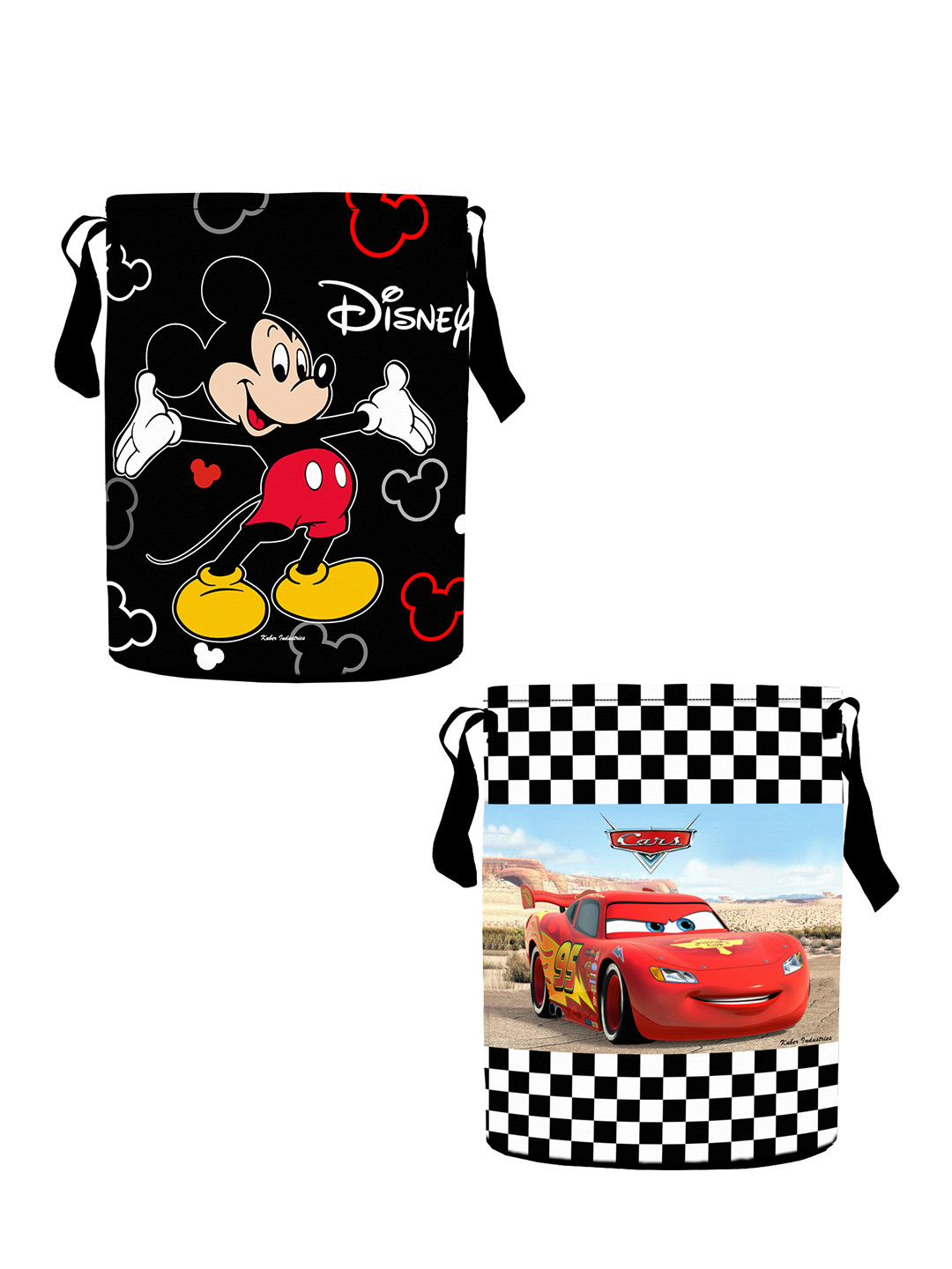 Kuber Industries Set Of 2 Black & Red Disney Printed Waterproof Cotton Laundry Bags 45 L
