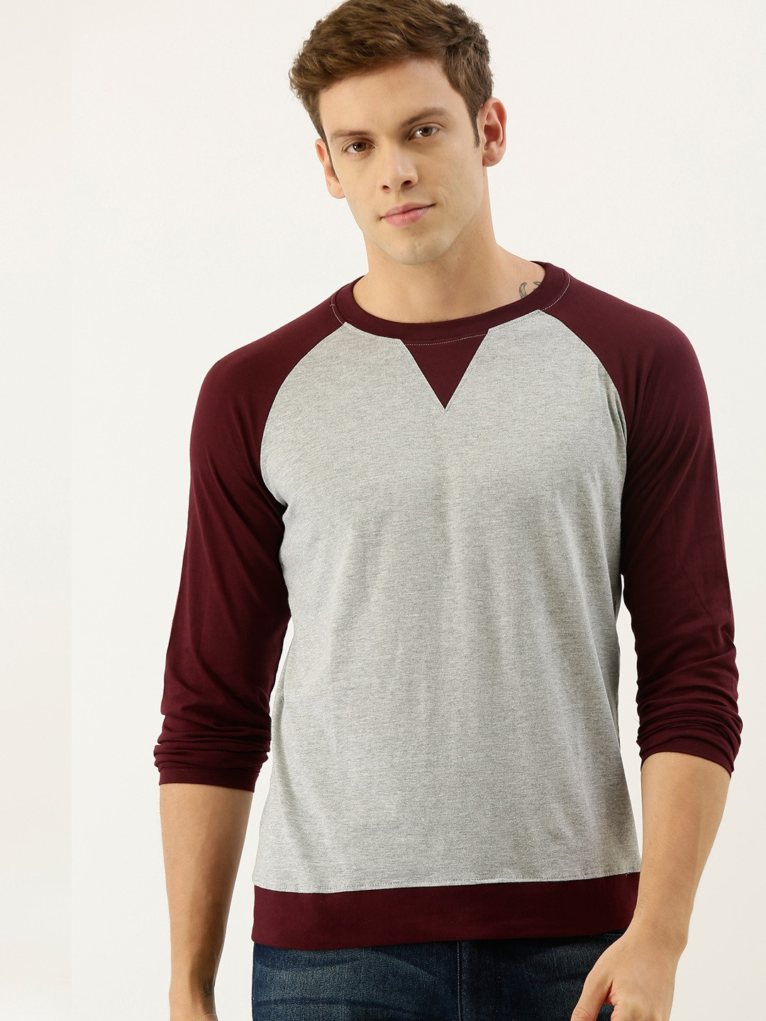 ARISE Men Grey Solid Round Neck T-shirt