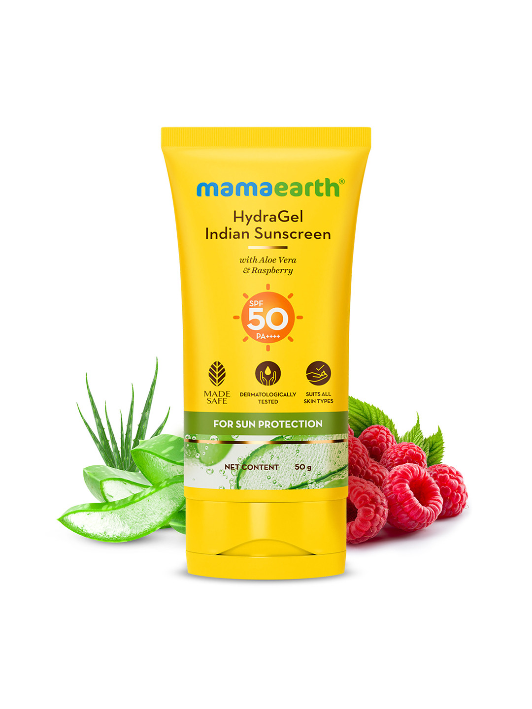 Mamaearth HydraGel Indian Sunscreen SPF 50 with Aloe Vera & Raspberry - 50 g