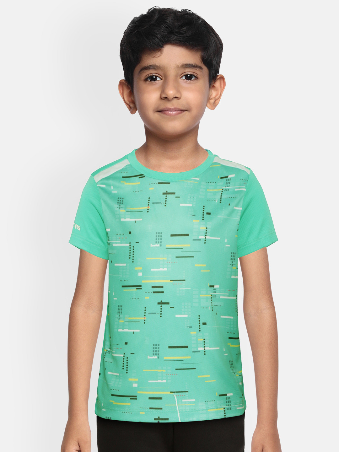 Alcis Boys Sea Green & White Geometric Print Slim Fit Antimicrobial T-shirt