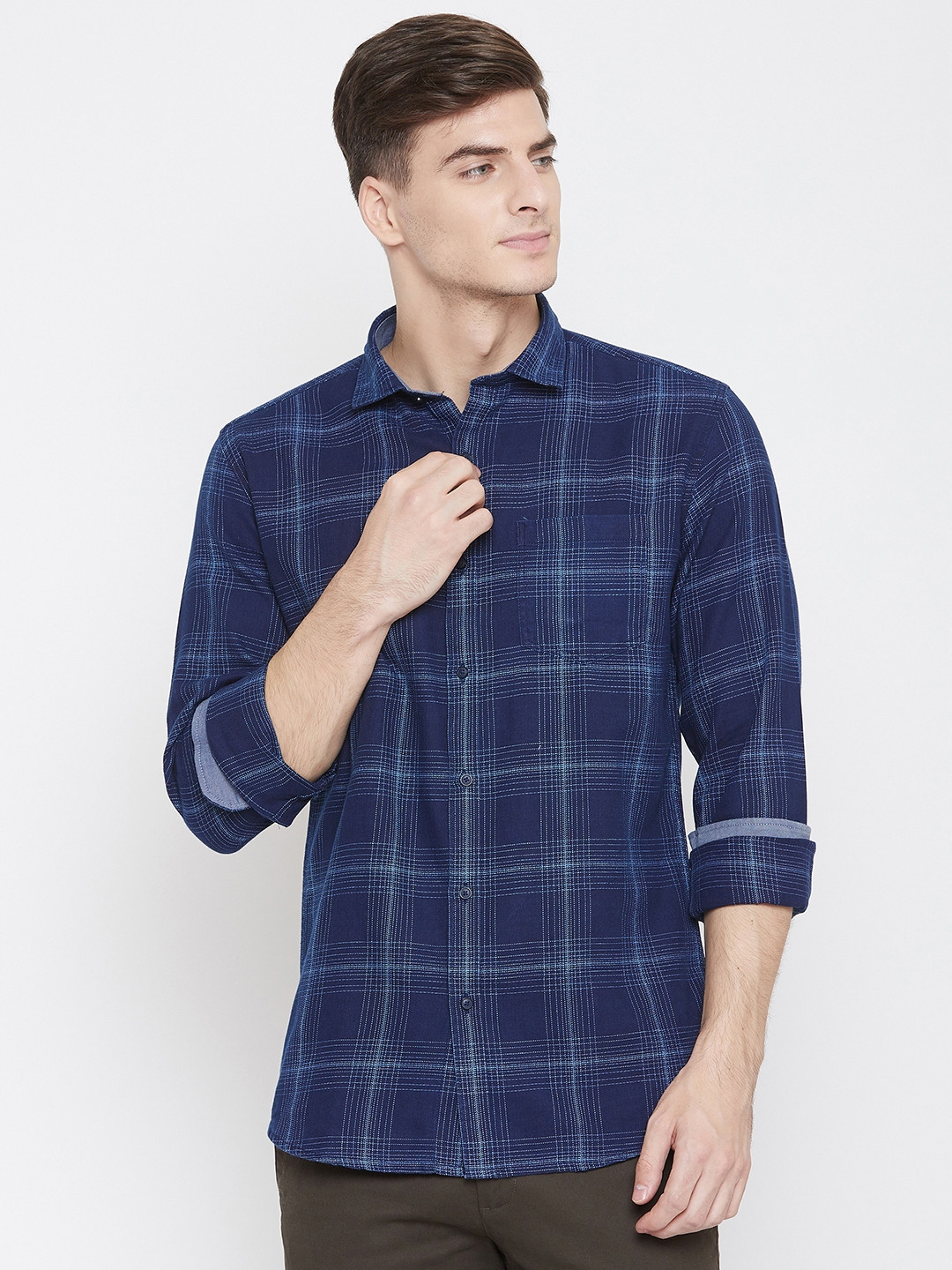 METTLE Men Blue Regular Fit Tartan Check Casual Shirt