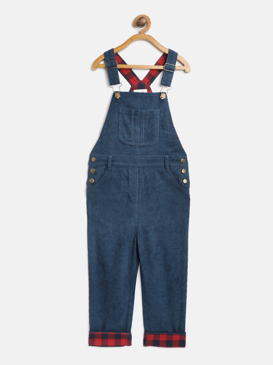Cherry Crumble Kids Navy Blue Solid Corduroy Dungarees