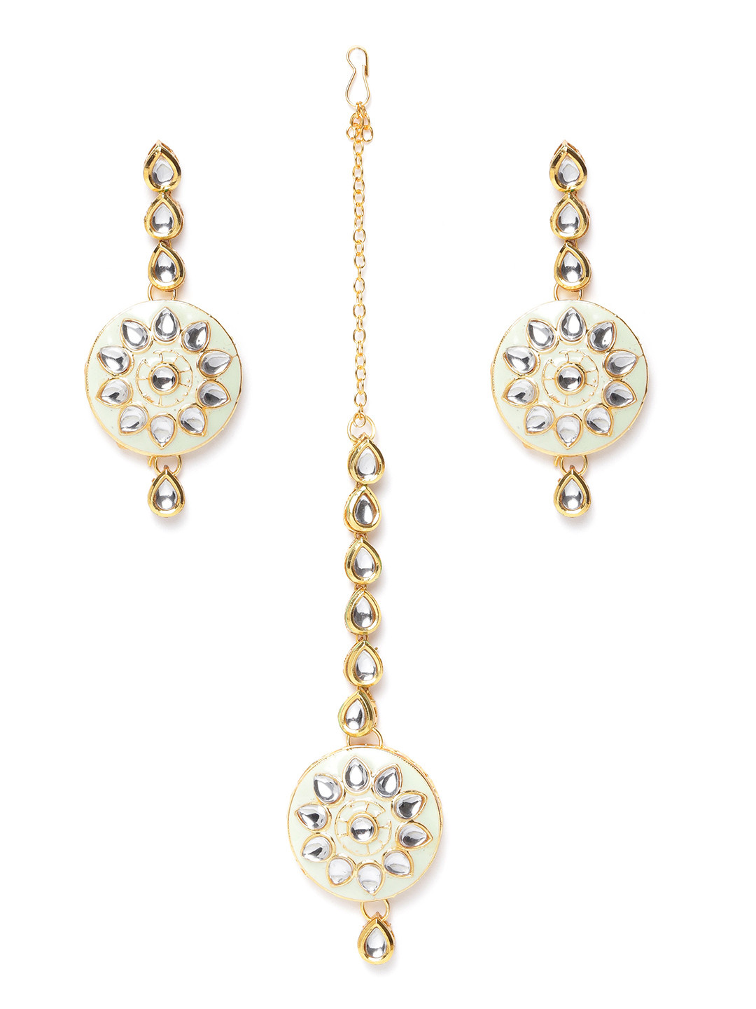 Zaveri Pearls Mint Green Gold-Plated Kundan-Studded Enamelled Jewellery Set