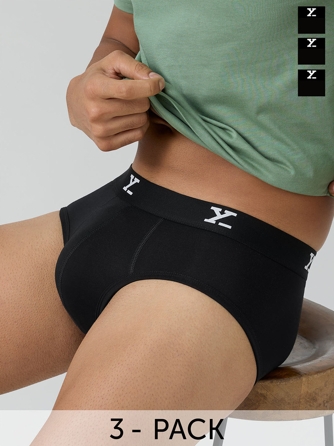 XYXX Men Solid Pack Of 3 ACE IntelliSoft Modal Ultra Soft Briefs