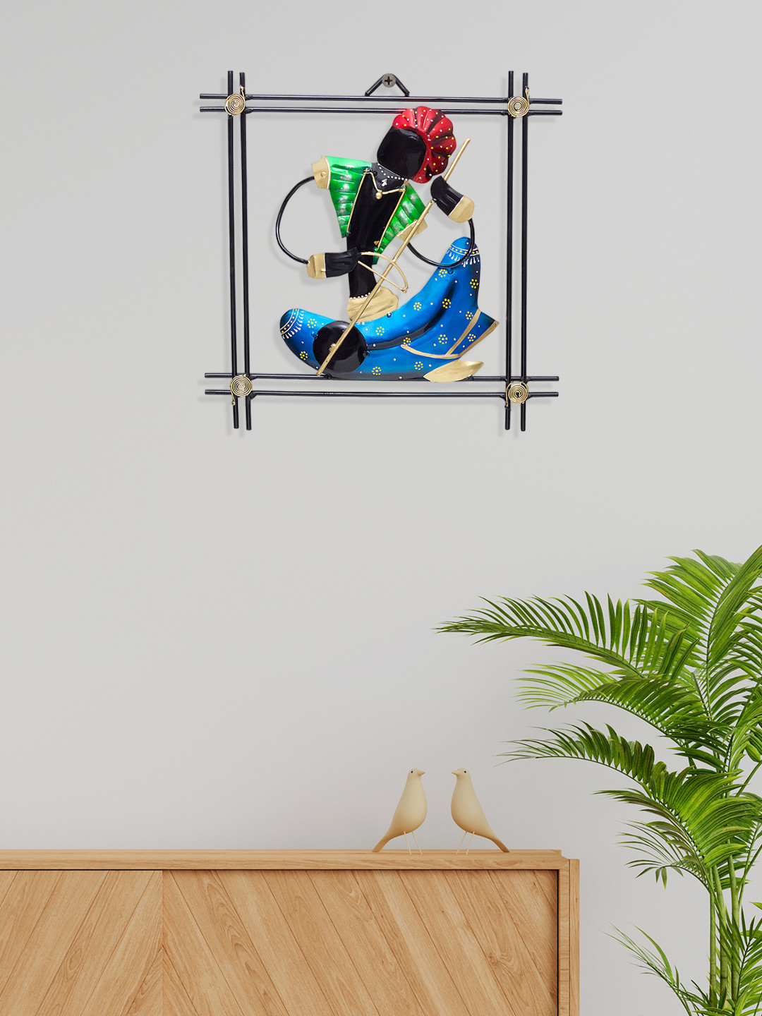 Golden Peacock Multicoloured Musician Playing Veena Wall Hanging Showpiece