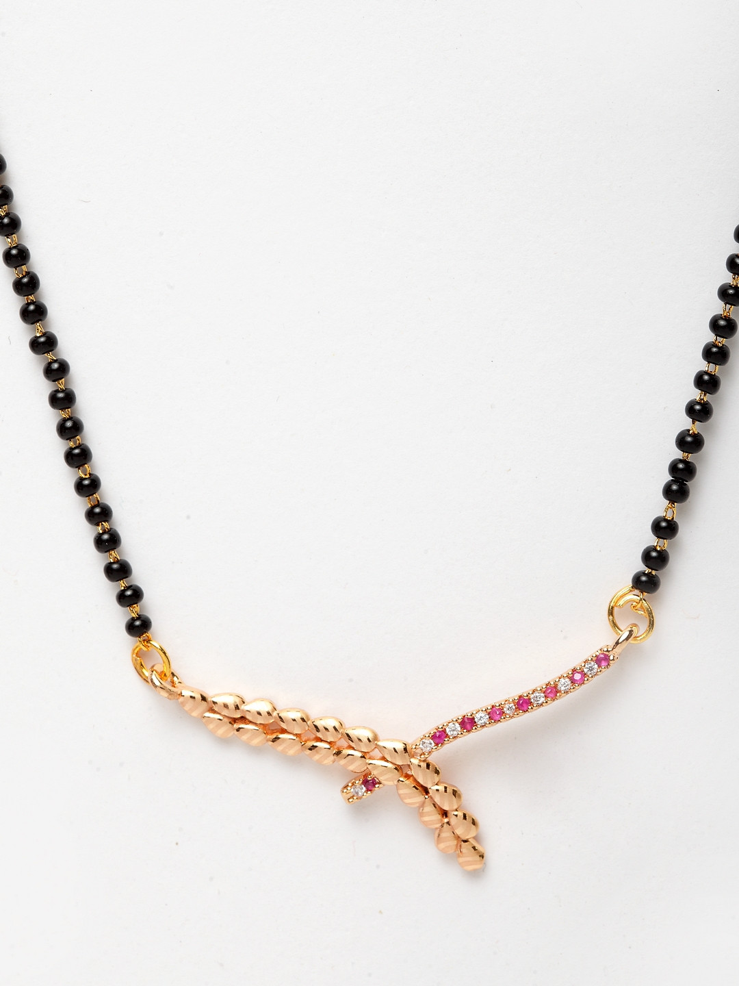 Bhana Fashion Gold-Plated Black & White AD-Studded Beaded Designer Mangalsutra