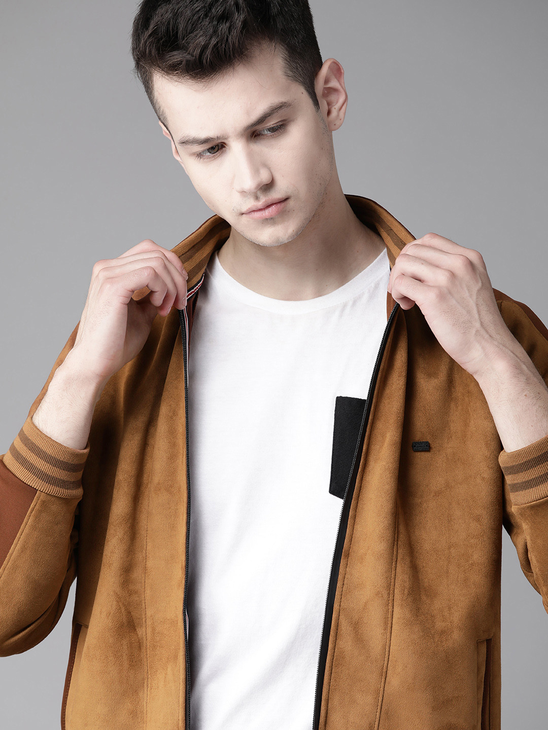Roadster Men Brown Solid Varsity Jacket