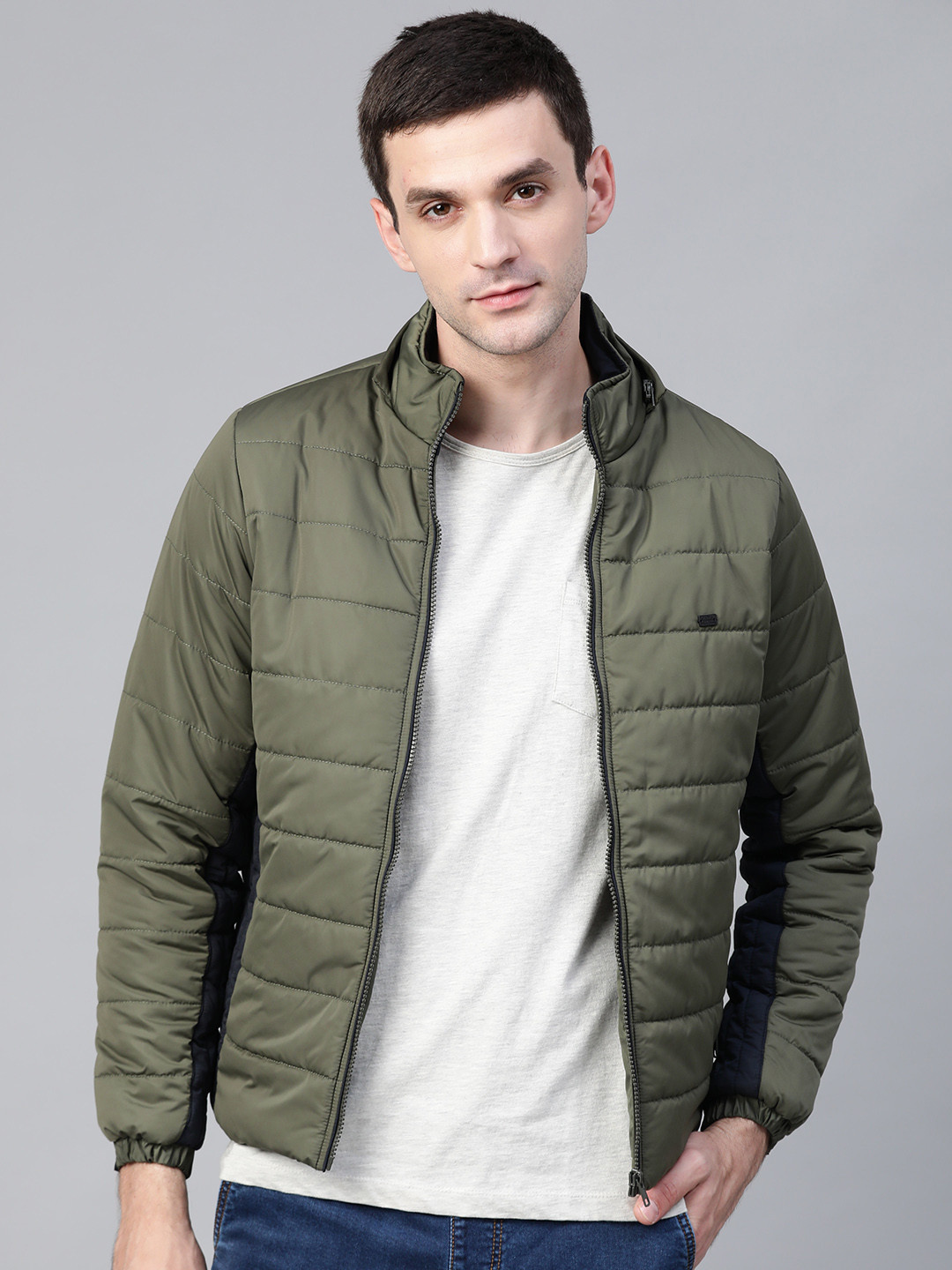 Roadster Men Olive Green Solid Detachable Hood Padded Jacket
