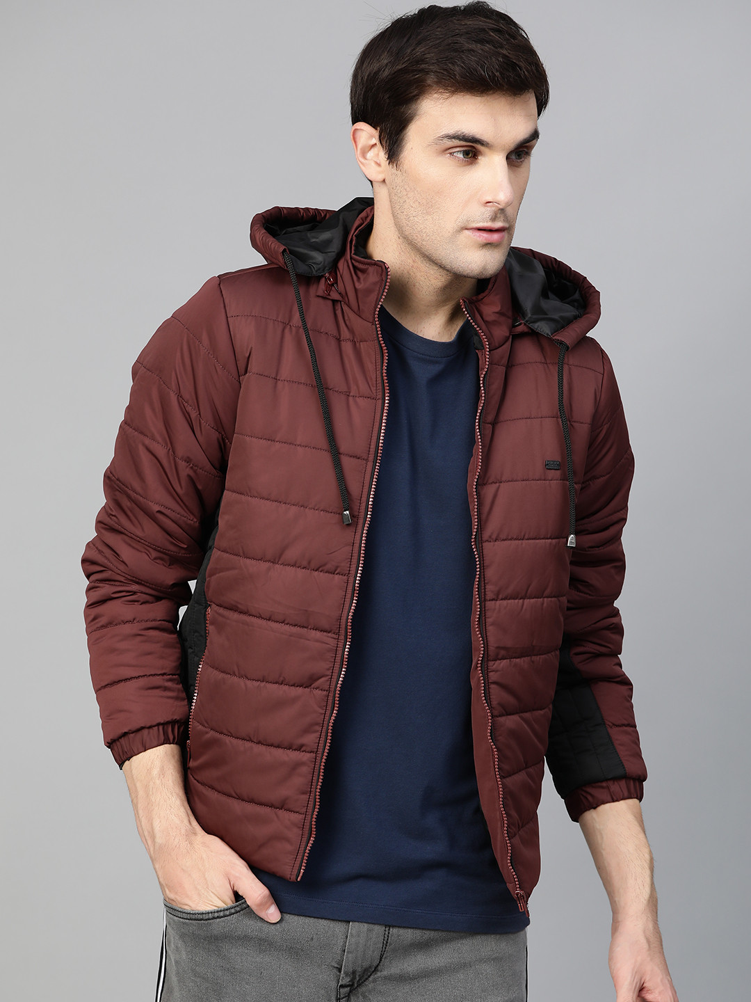 Roadster Men Brown Solid Detachable Hooded Padded Jacket
