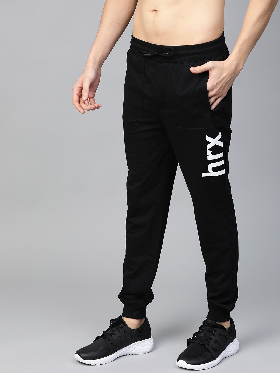 HRX by Hrithik Roshan Men Jet Black Solid Regular Fit Bio-Wash Lifestyle Joggers
