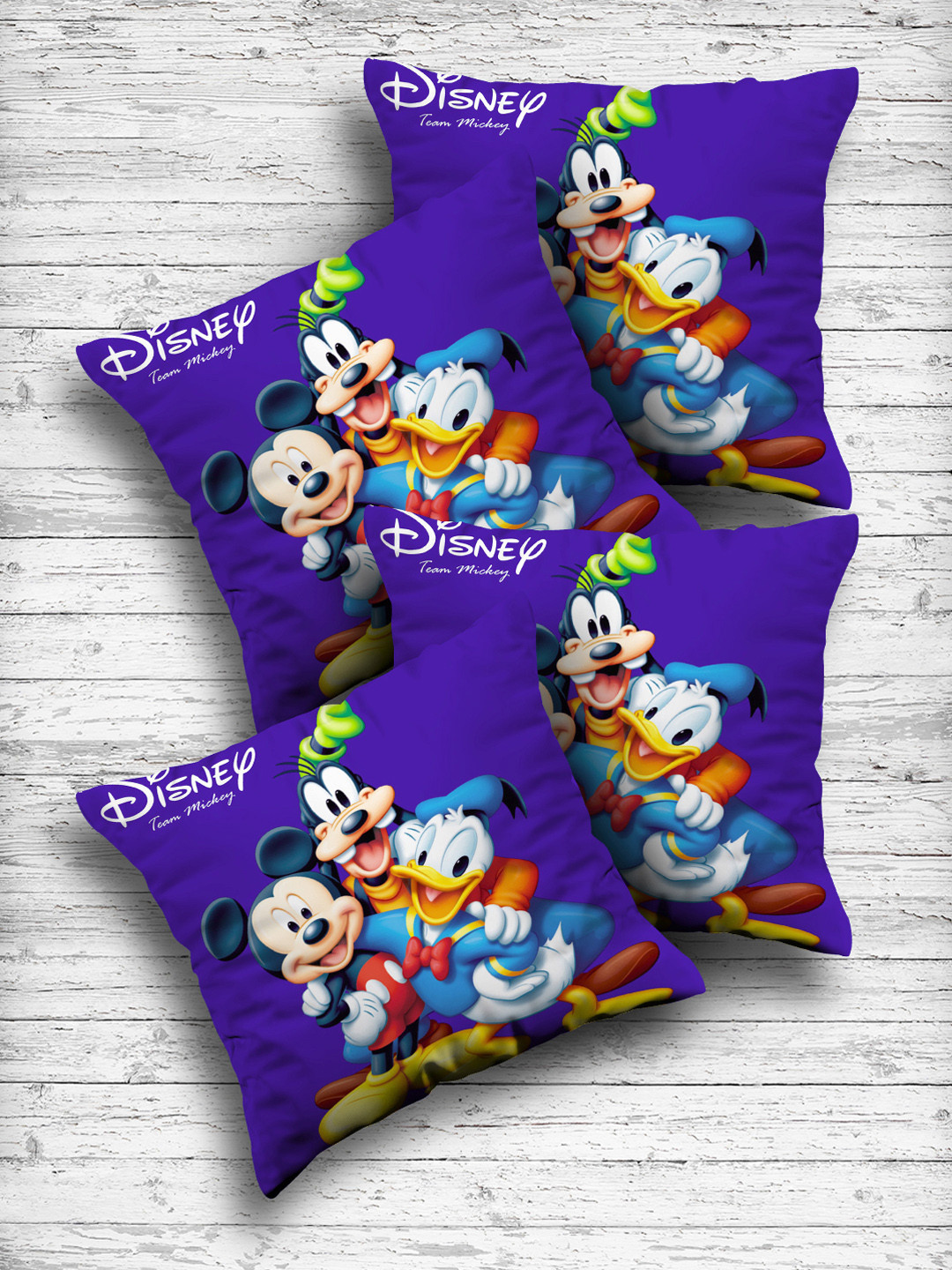 Kuber Industries Blue Set of 4 Cartoon Characters Square Cushion Covers