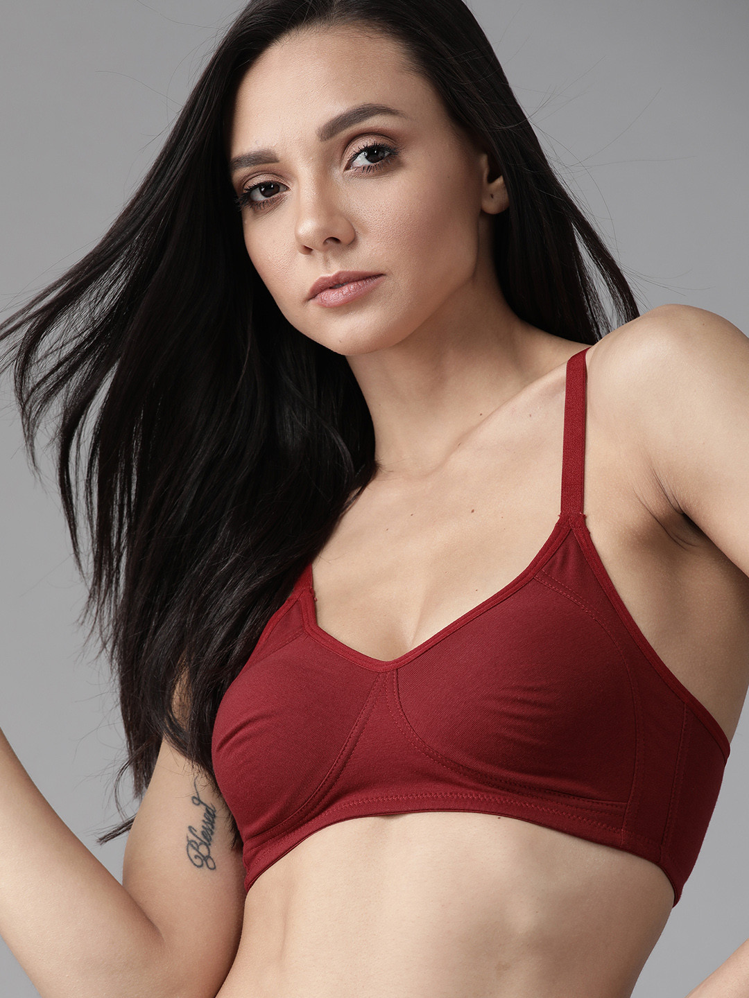 Roadster Maroon Solid Non-Wired Non Padded Everyday Bra