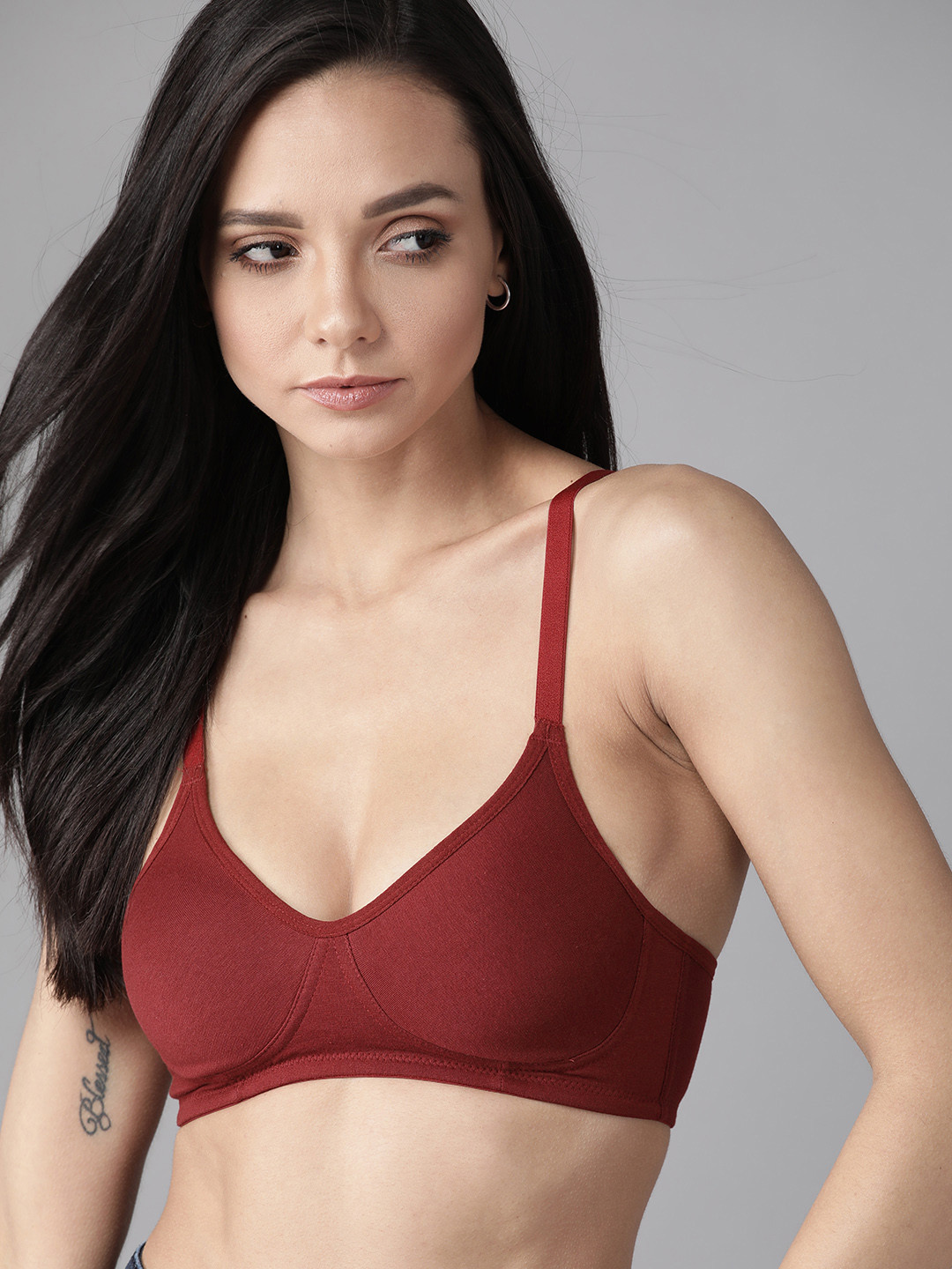 Roadster Maroon Solid Non-Wired Non Padded Everyday Bra