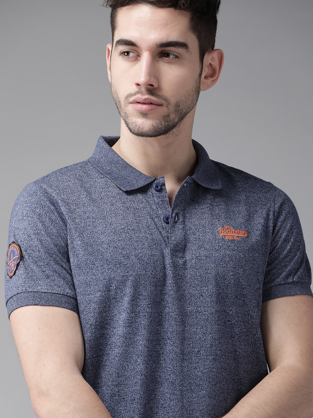 Roadster Men Navy Blue Grindle Effect Polo Collar T-shirt