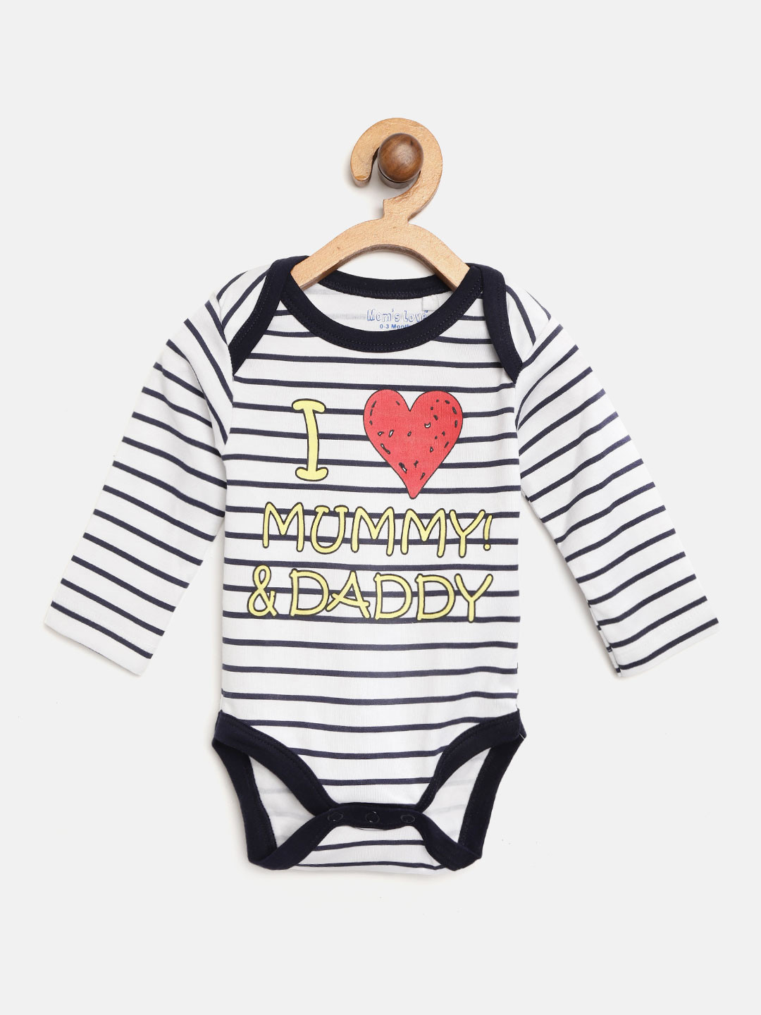 Moms Love Girls Navy Blue & White Striped Bodysuit with Printed Detail
