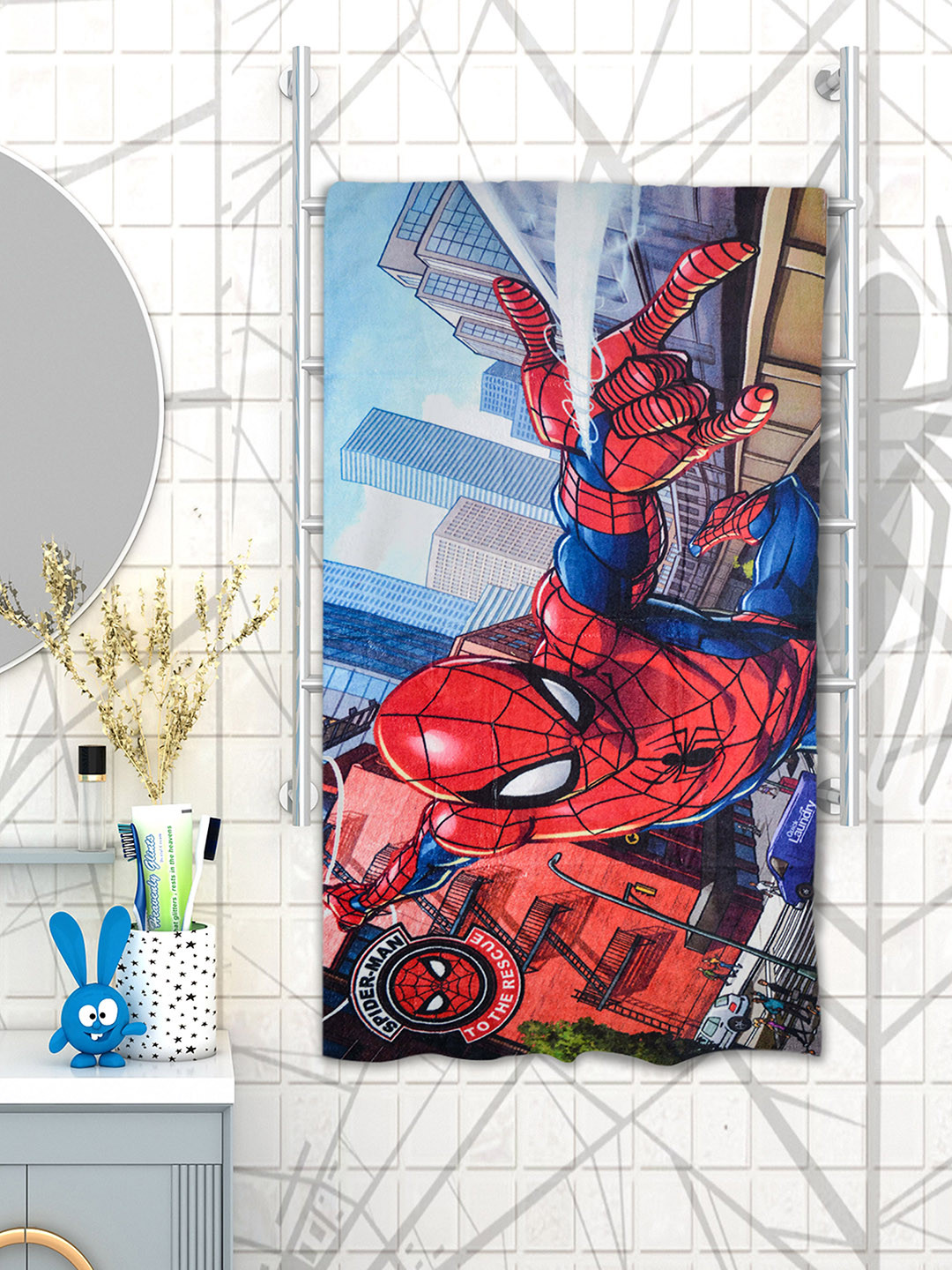 Marvel Unisex Kids Red & Blue Marvel Spiderman Printed 350GSM Bath Towel