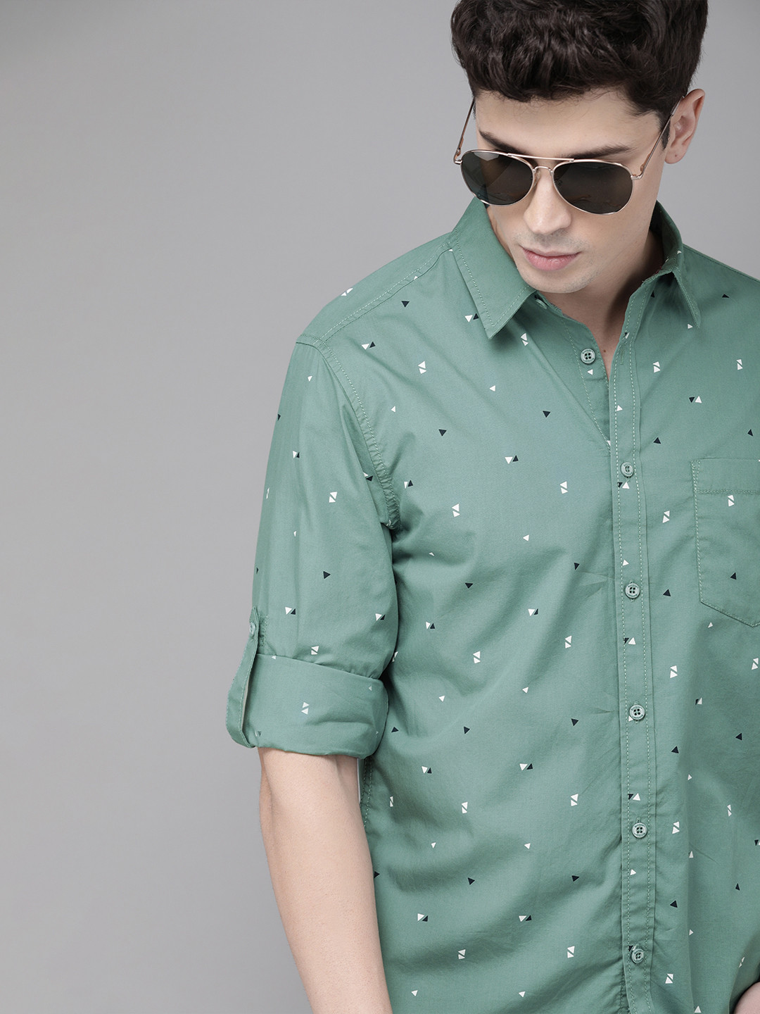 Roadster Men Green Regular Fit Printed Casual Shirt