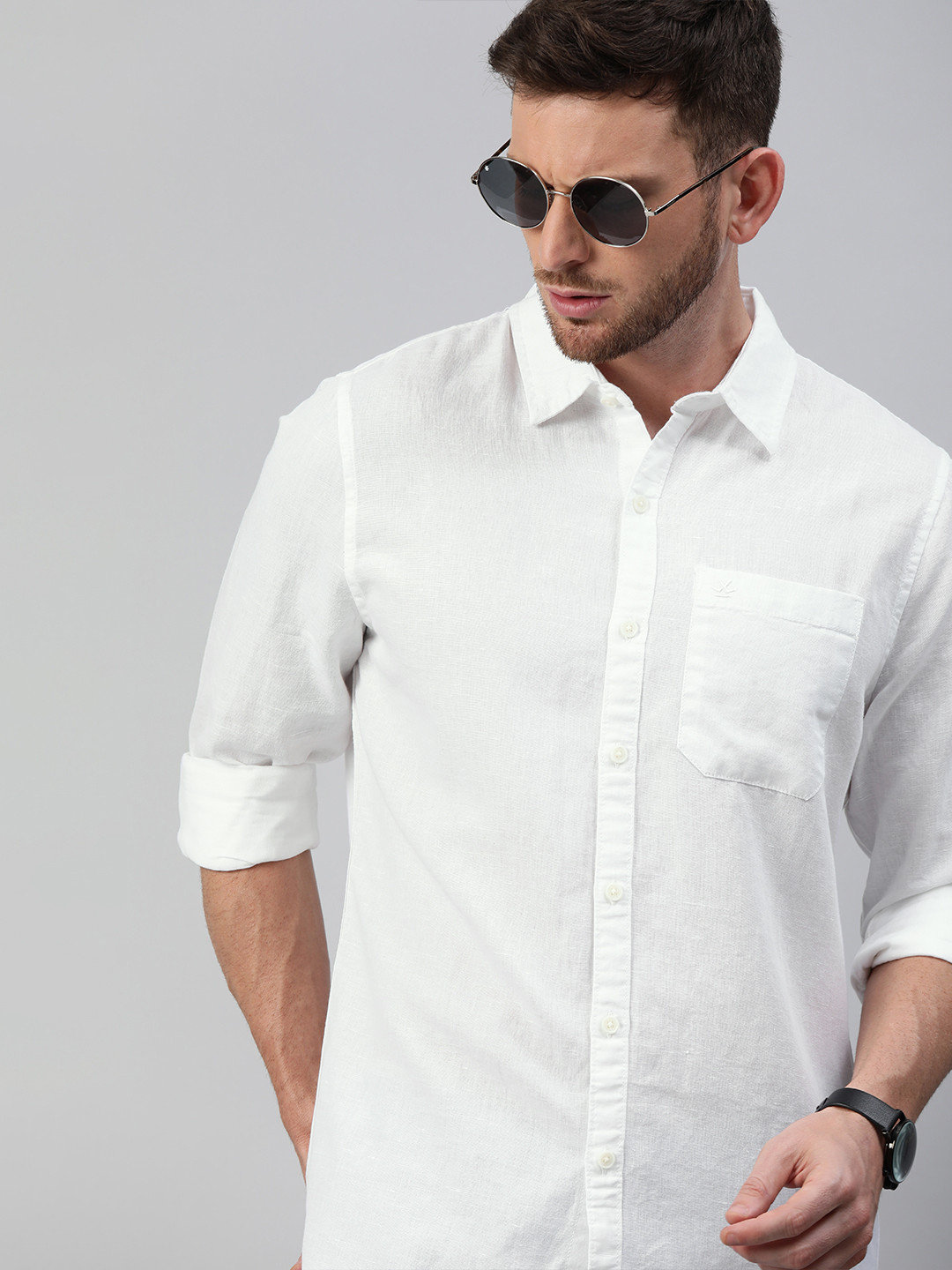 WROGN Men White Slim Fit Cotton Linen Casual Shirt