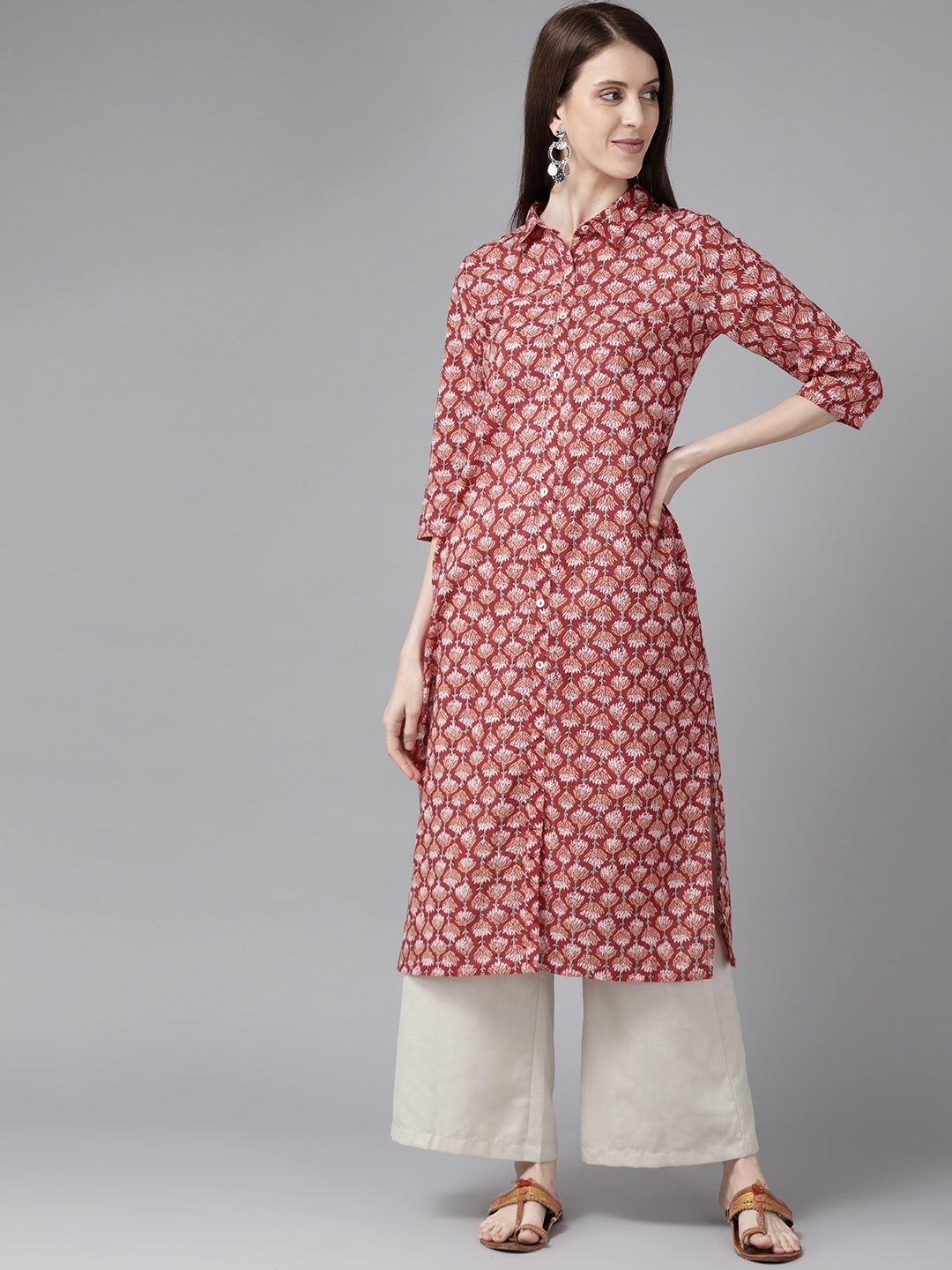 Anouk women pink printed straight kurta sale