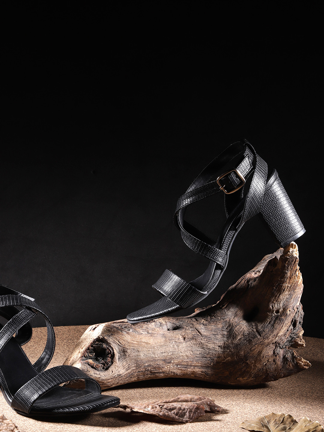 Roadster Women Black Snakeskin Textured Block Heels