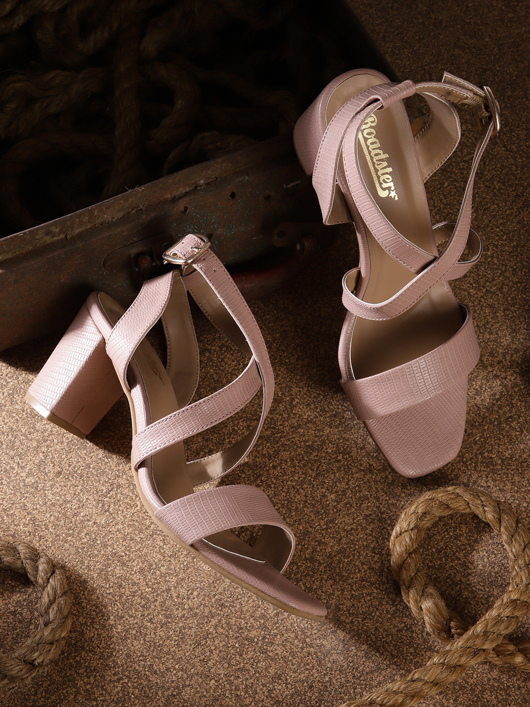 Roadster Women Pink Snakeskin Textured Block Heels