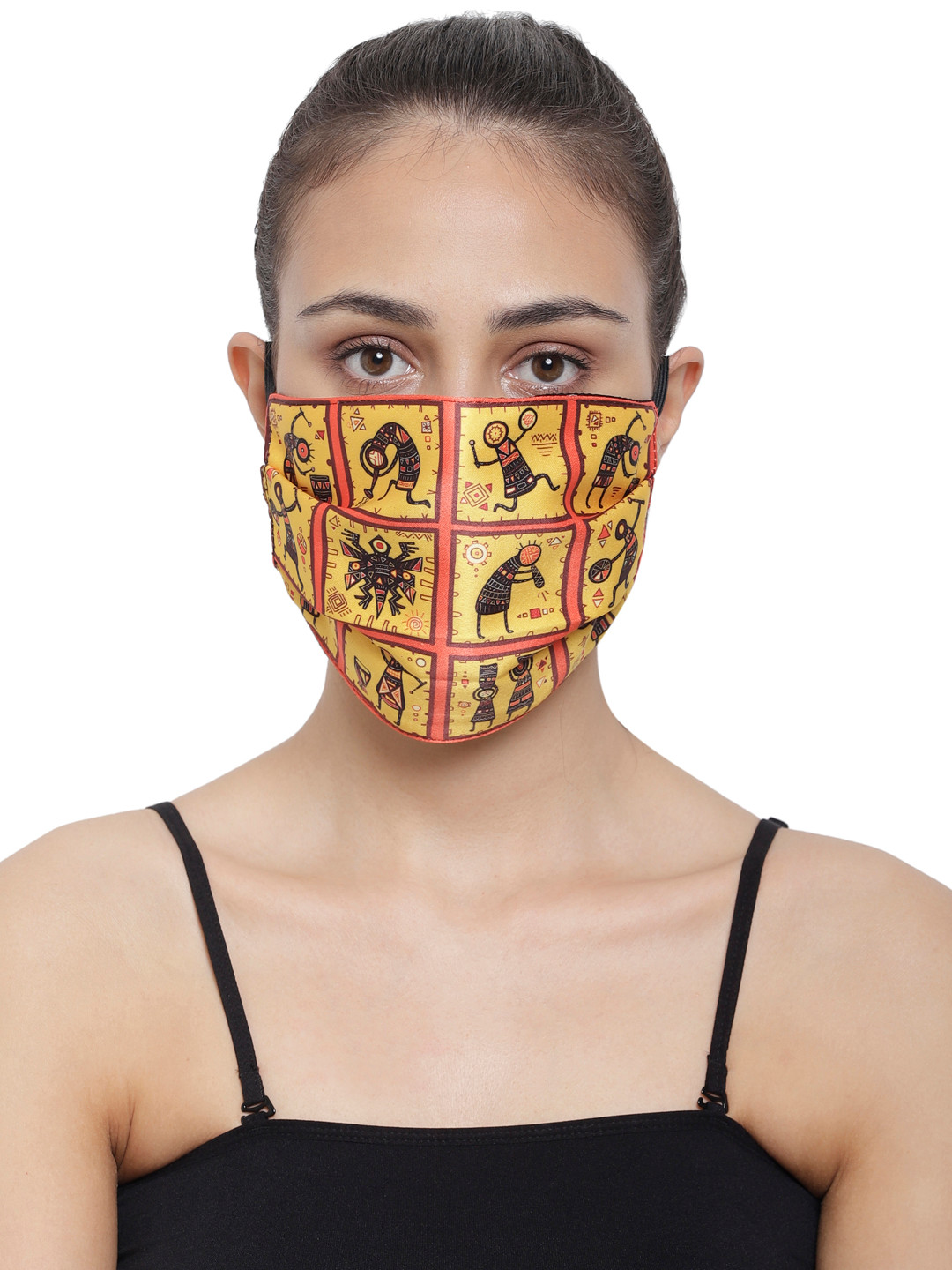 The House of Tara Unisex Yellow Printed 3-Ply Reusable Wrinkle-Free Outdoor Fabric Mask