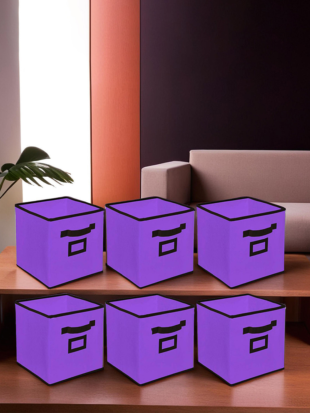 Kuber Industries Set Of 6 Purple Large Foldable Storage Box With Handle Replacement Drawer
