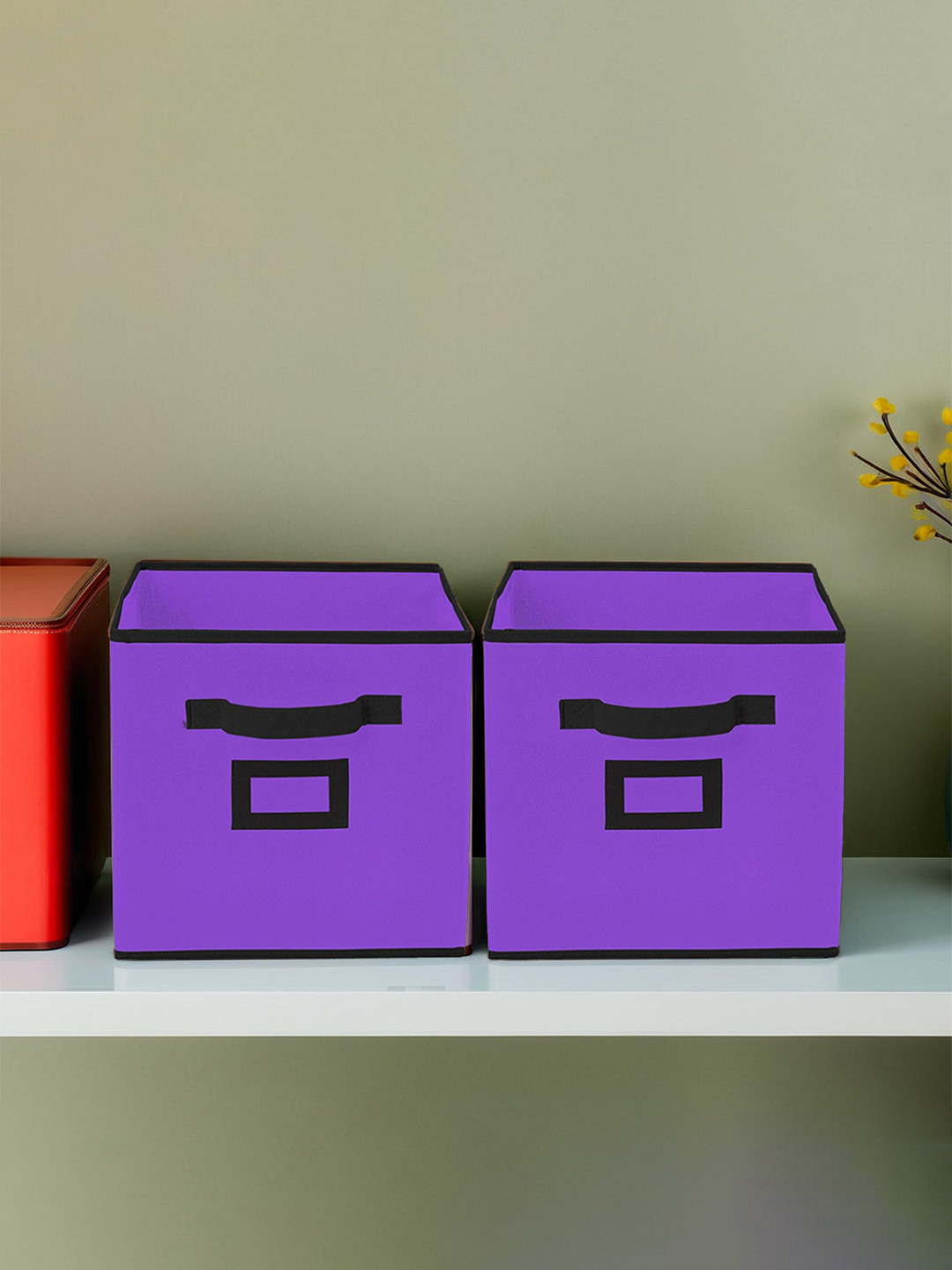 Kuber Industries Set Of 2 Purple Solid Large Foldable Storage Boxes With Handle Replacement Drawer