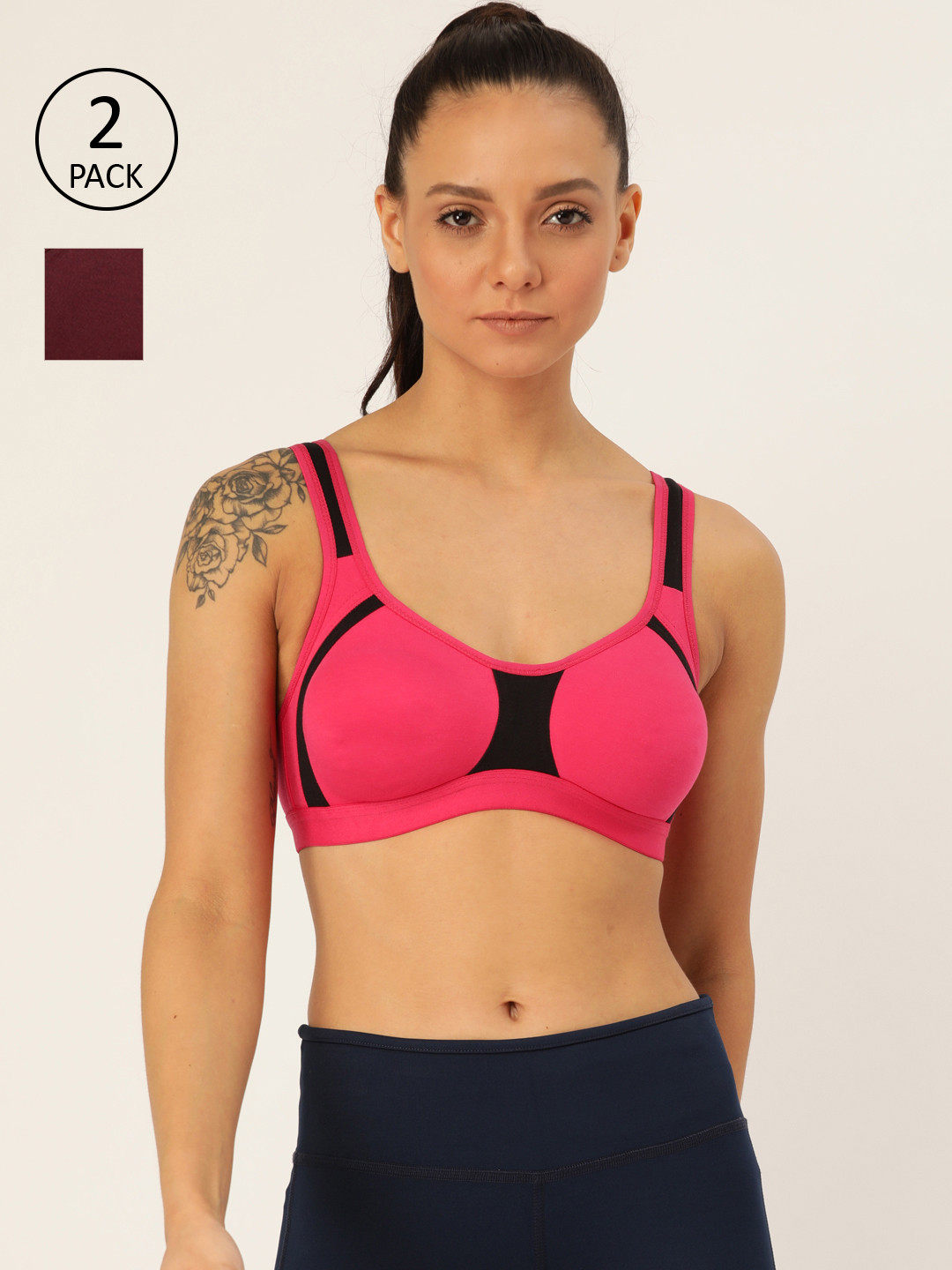 Lady Lyka Pack Of 2 Solid Non-Wired Non Padded Sports Bras YOUNGSTER-01-PPL-FCA