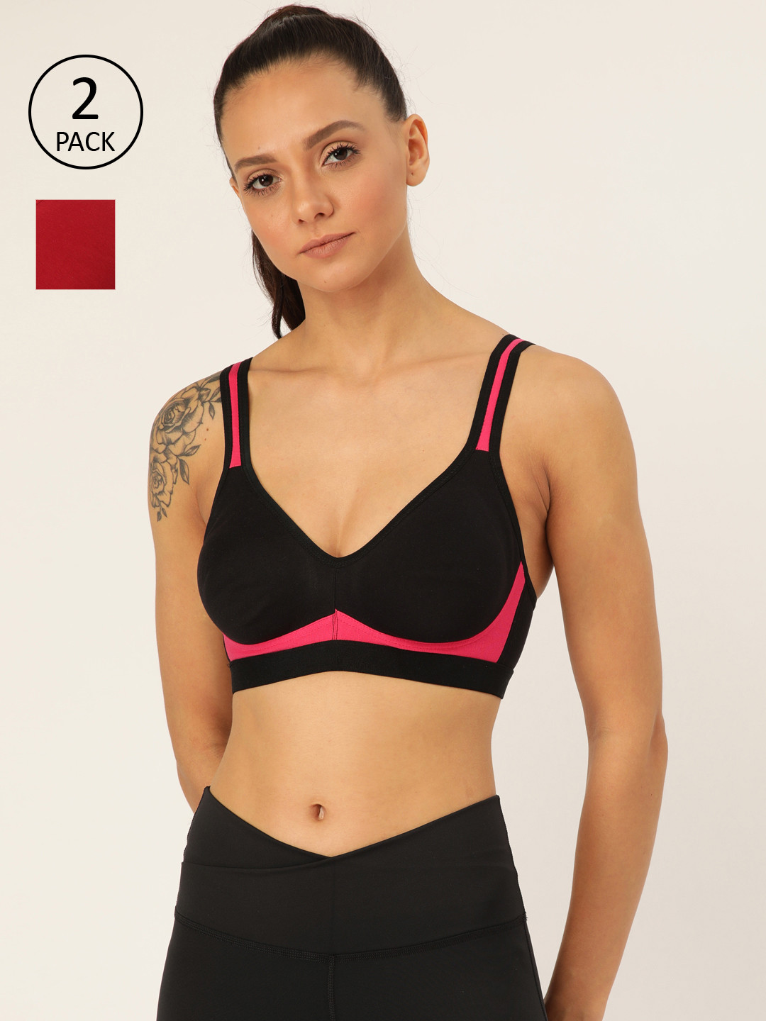 Lady Lyka Pack Of 2 Colourblocked Non-Wired Non Padded Sports Bras YOUNGSTER-02