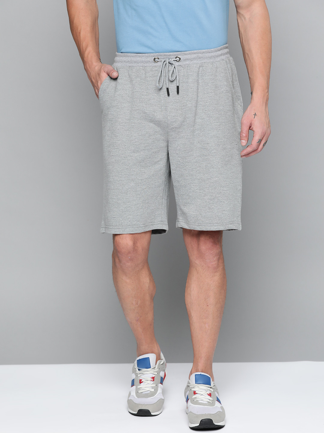 Harvard Men Grey Melange Solid Regular Fit Shorts
