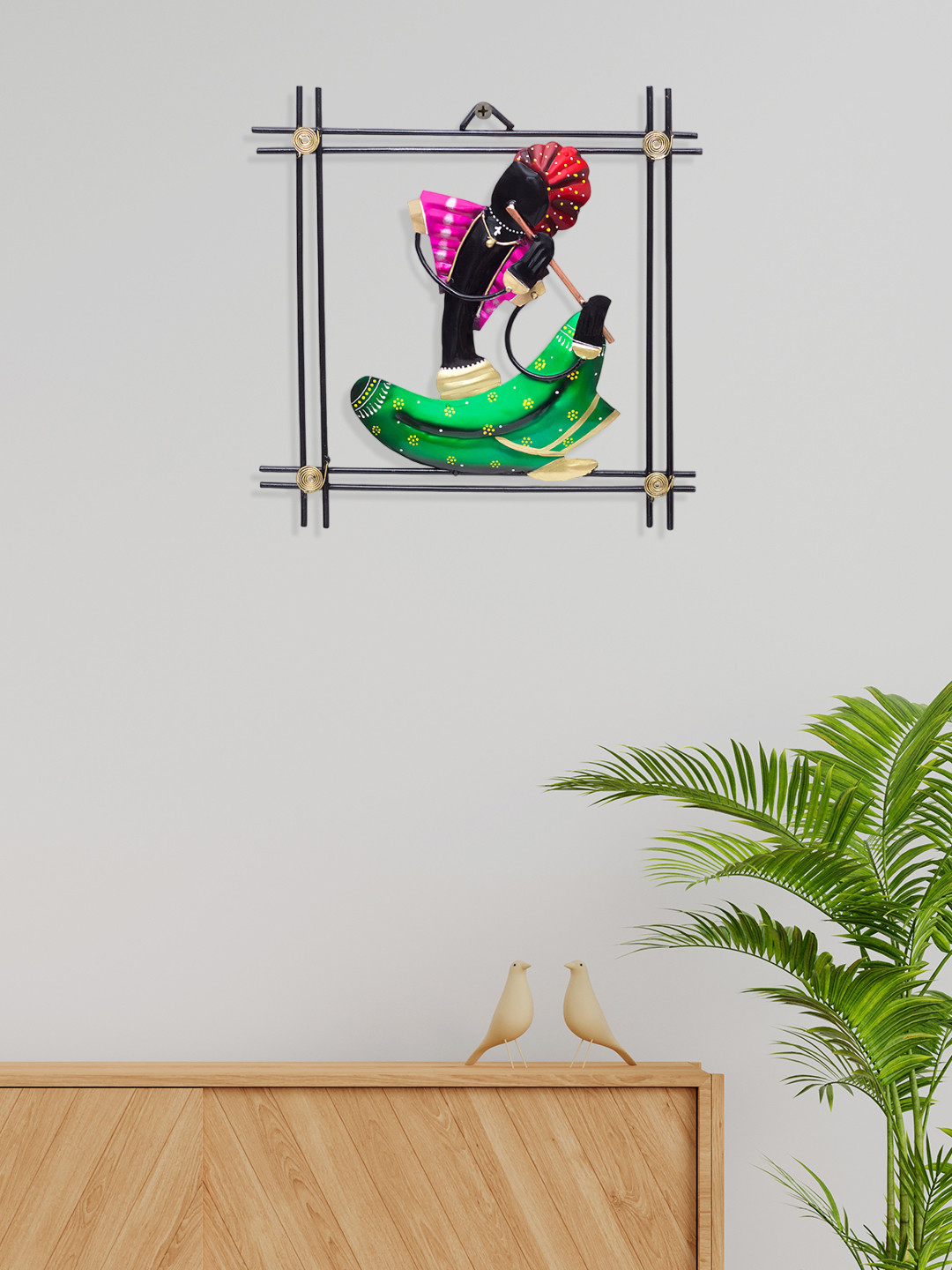 Golden Peacock Musician Frame Metal Ethnic Motifs Glossy Hanging Hall Wall Hangings-13In