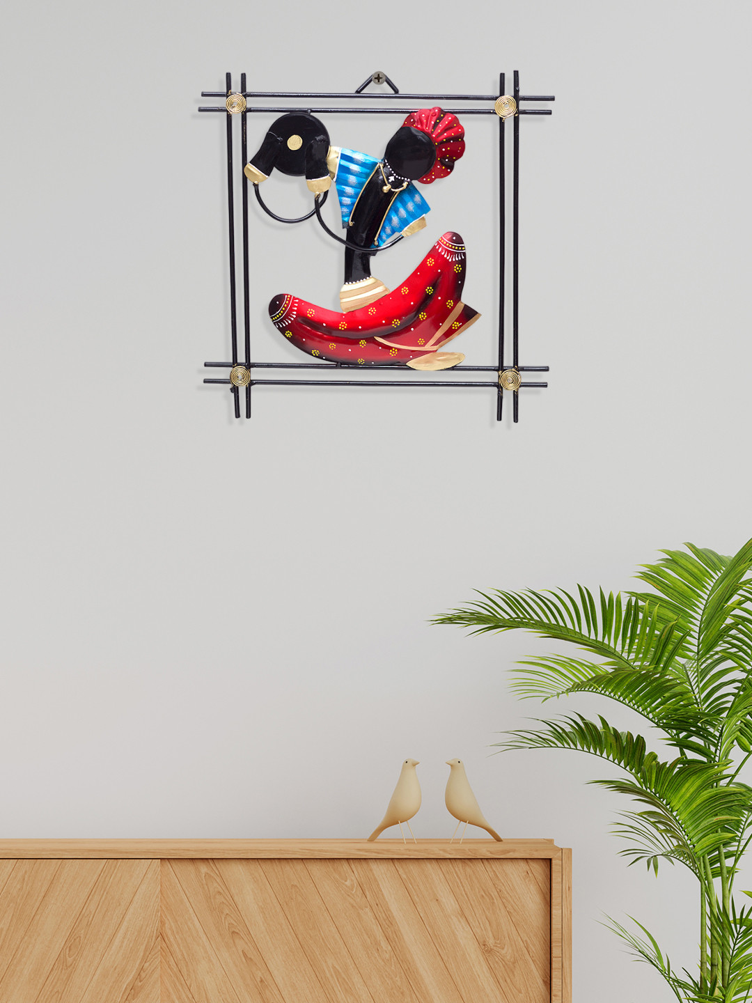 Golden Peacock Hanging Musician Frame Metal Ethnic Motifs Glossy Hall Wall Hangings-13In
