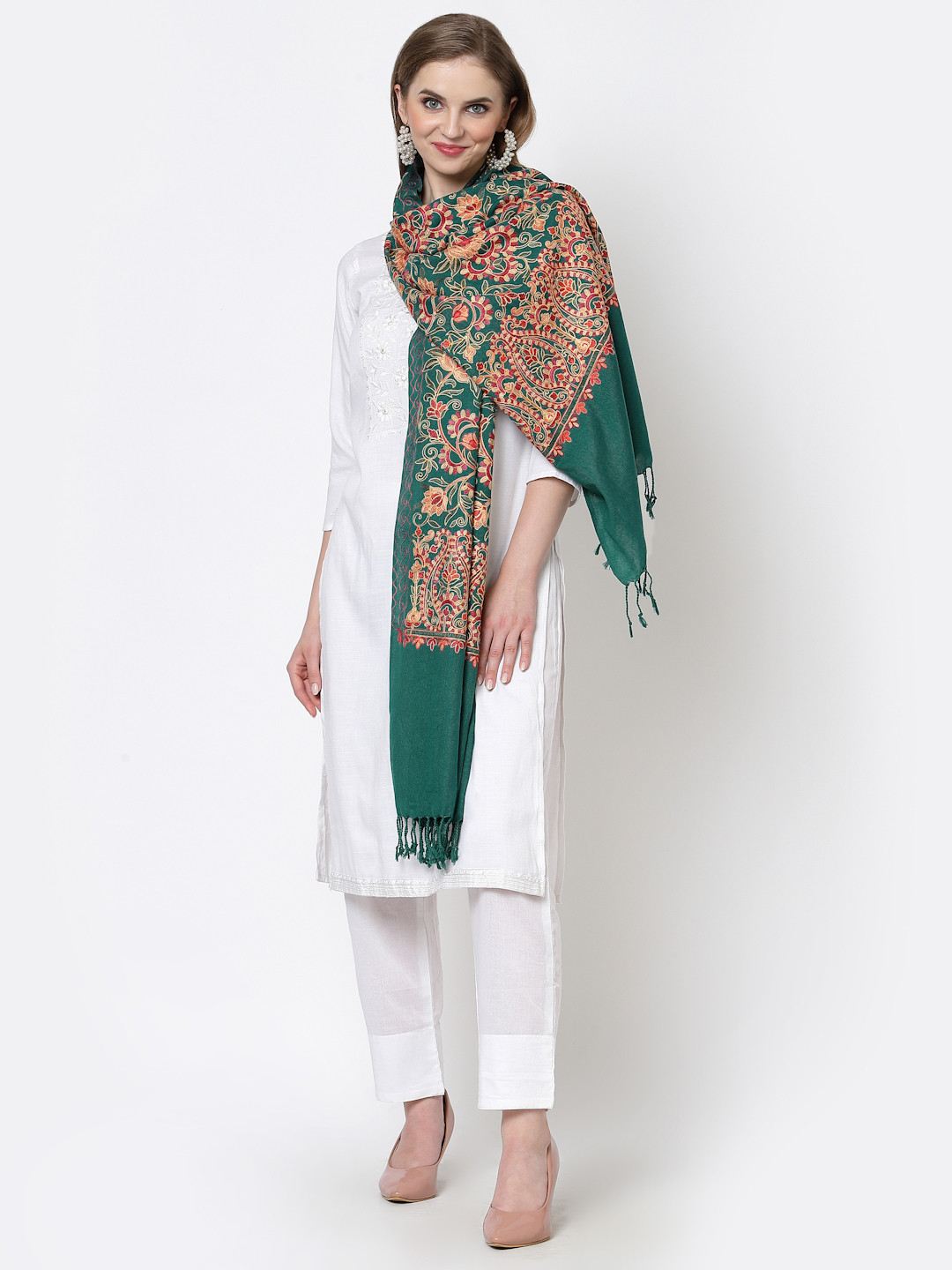 WEAVERS VILLA Women Aari Embroidered Floral Pattern Winter Shawl