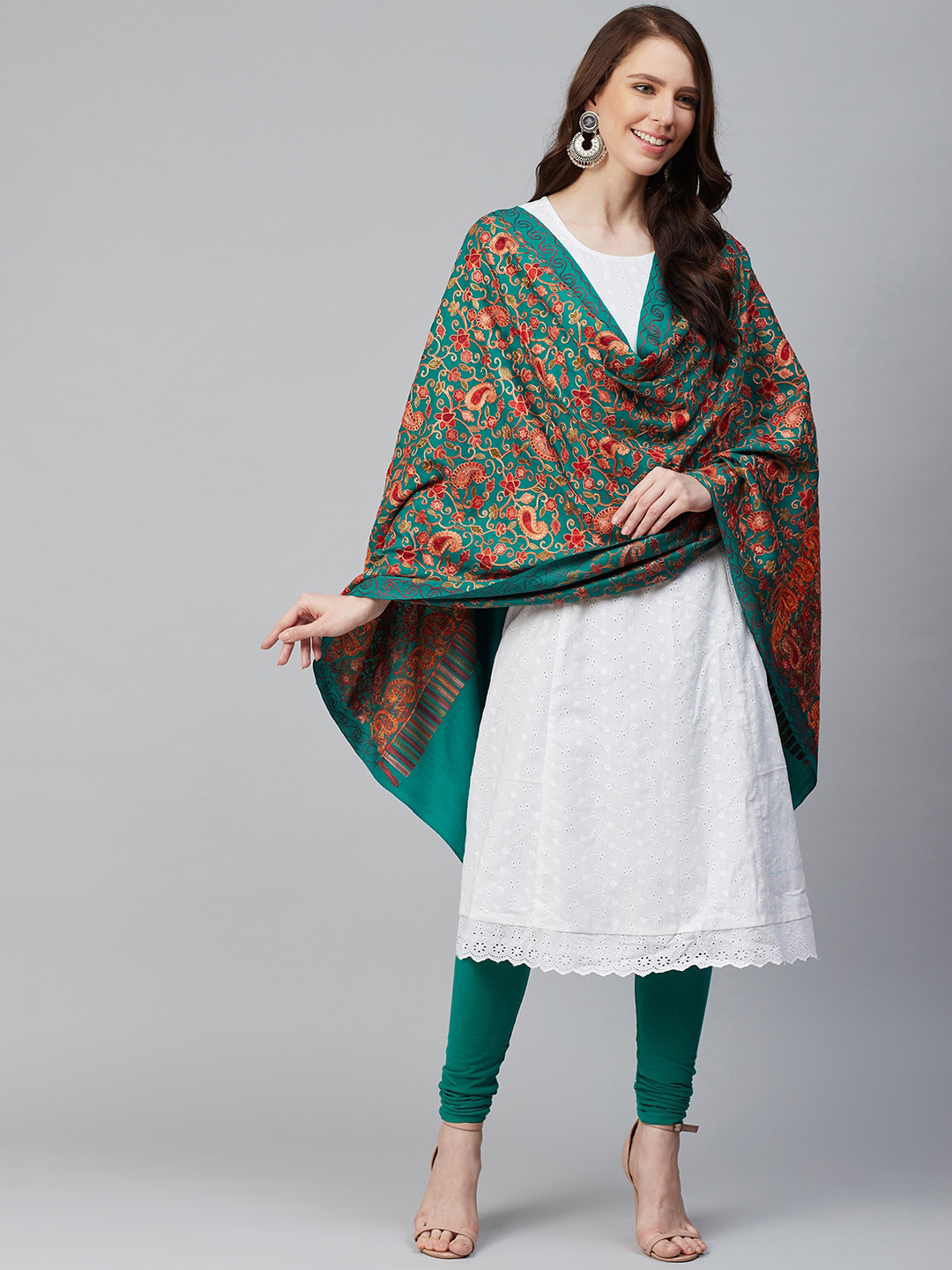 WEAVERS VILLA Women Aari Embroidered Floral Pattern Winter Shawl