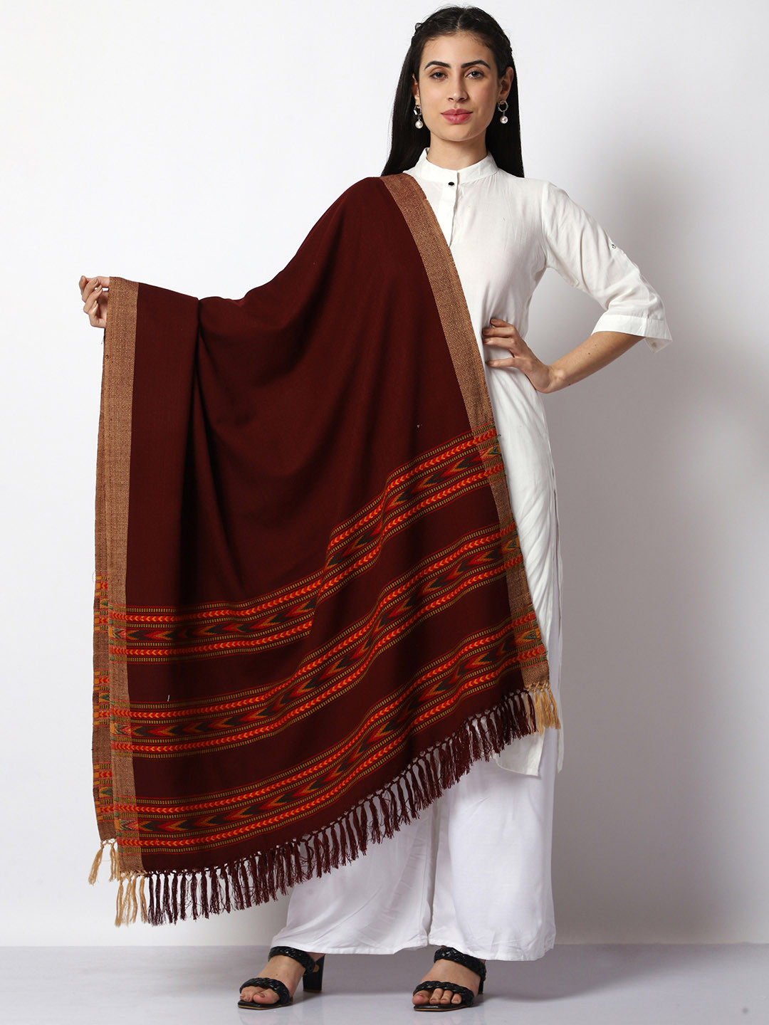 WEAVERS VILLA Women Kullu Pattern Woven Winter Shawl