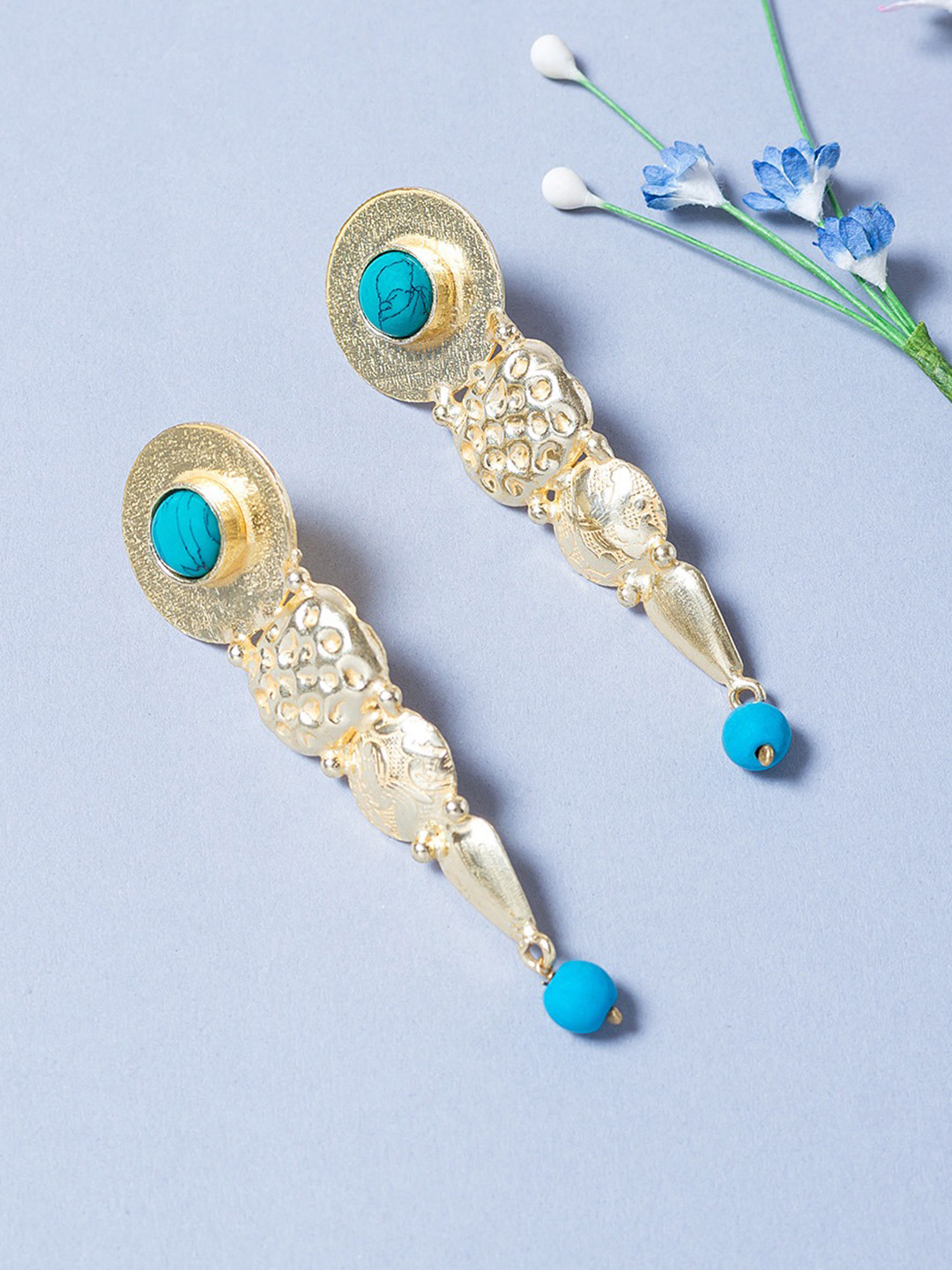 Golden Peacock Gold-Plated & Green Contemporary Handcrafted Drop Earrings