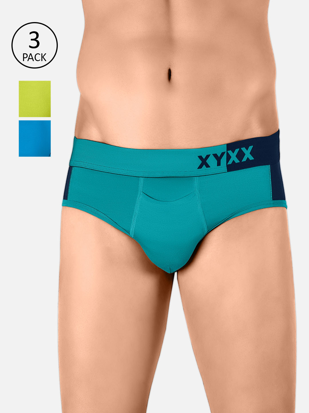 XYXX Pack Of 3 Low-Rise Colourblocked Ultra-Soft Antimicrobial Basic Briefs XYBRF3PCKN260