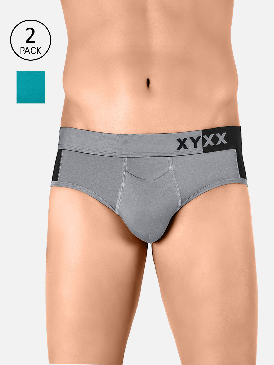 XYXX Pack of 2 Low-Rise Colourblocked Ultra Soft Antimicrobial Basic Briefs XYBRF2PCKN163