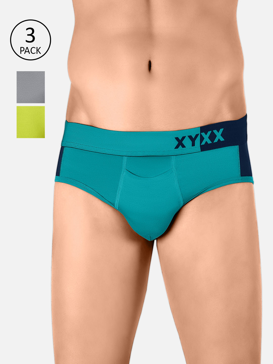 XYXX Men Pack Of 3 Colourblocked Antimicrobial Basic Briefs XYBRF3PCKN259